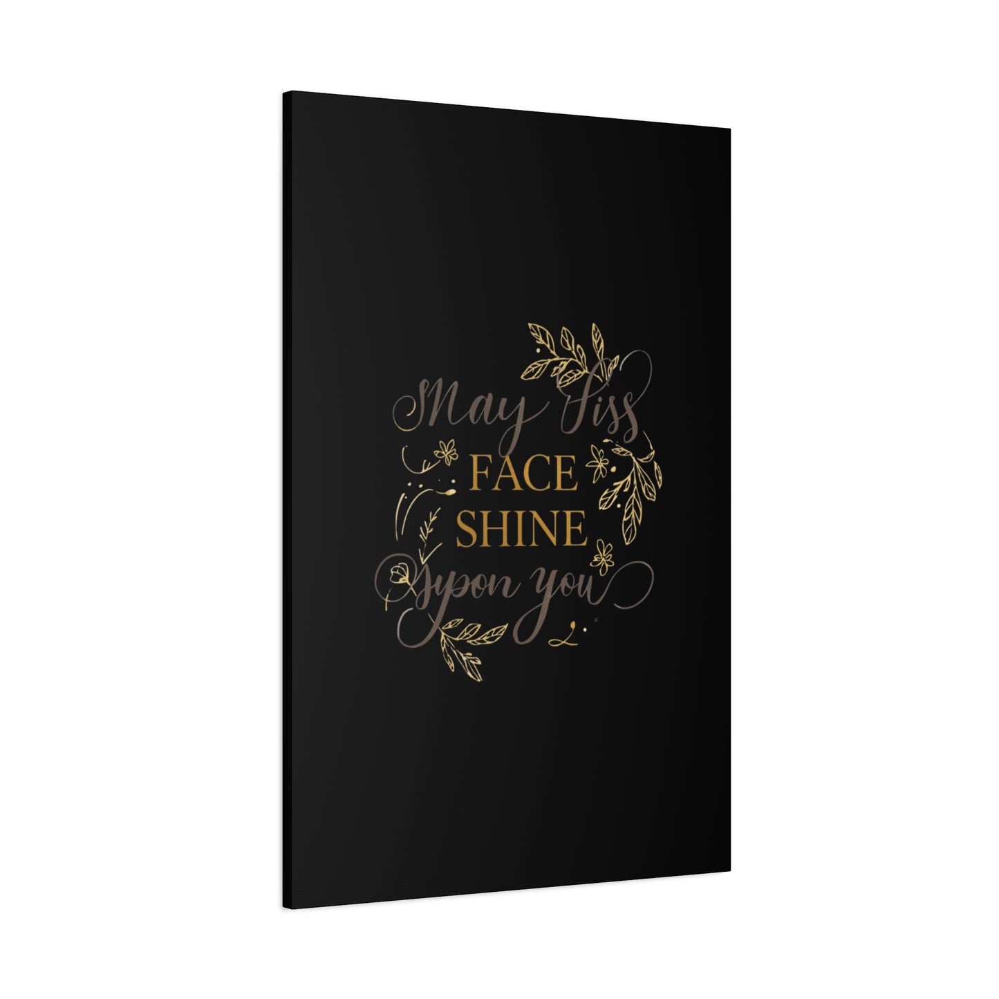 May His Face Shine Upon You Matte Canvas | Stretched Wall Art, Black Gold Botanical