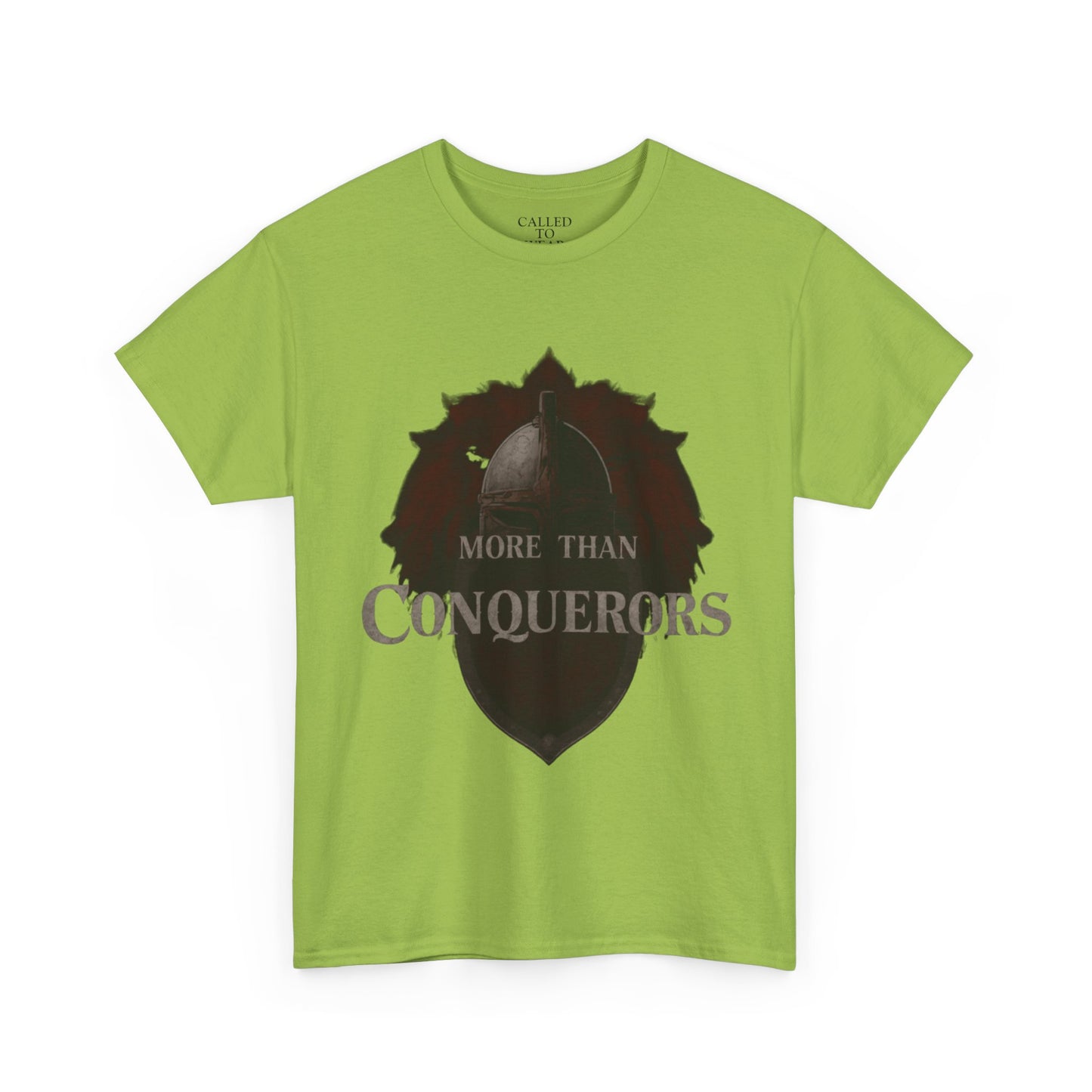 More Than Conquerors Tee | Shield Silhouette Christian faith typography