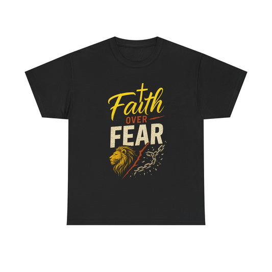 Faith Over Fear shirt | Lion and cross hand-lettered design
