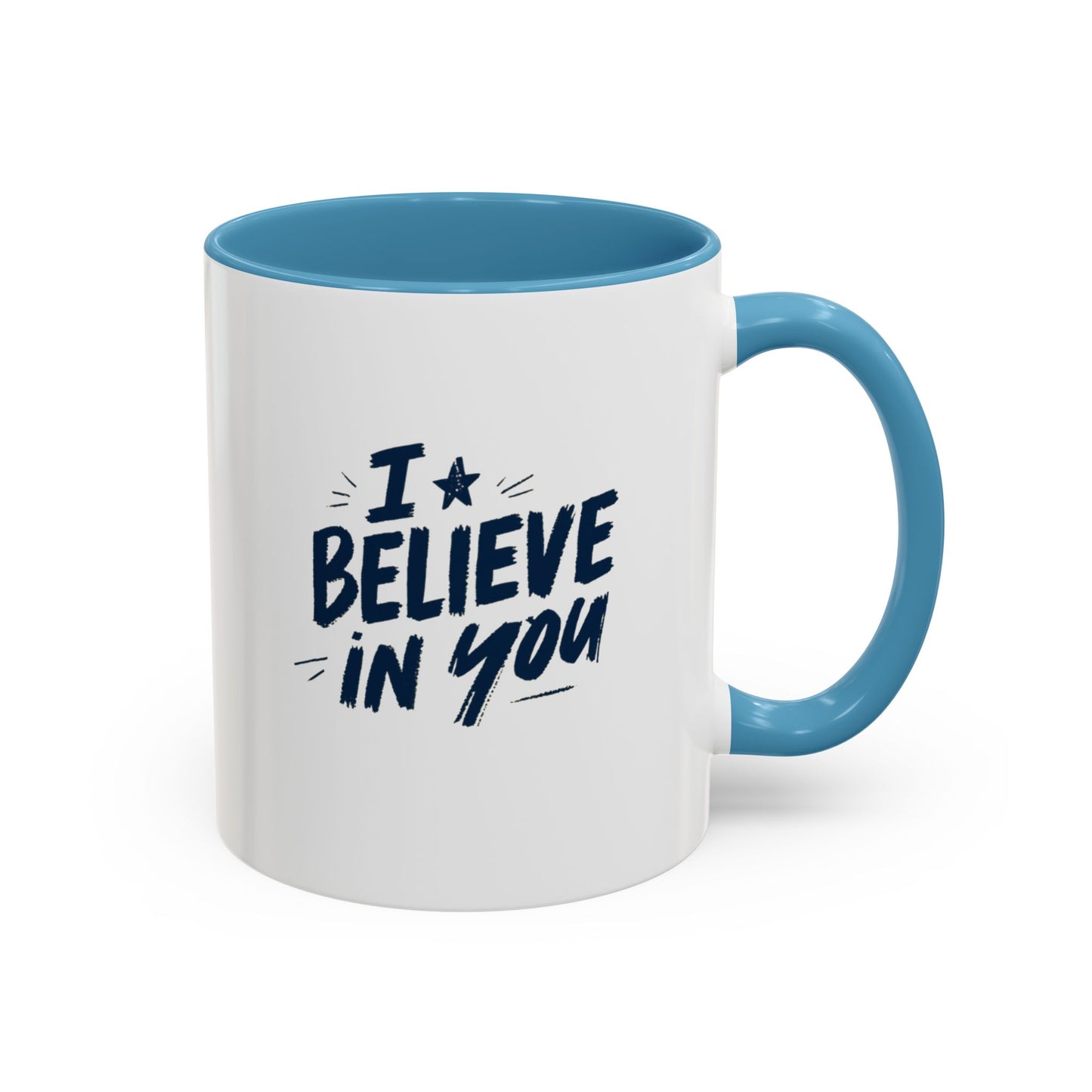 I Believe in You Mug | Accent Coffee Mug, Navy Script on White (11oz & 15oz)