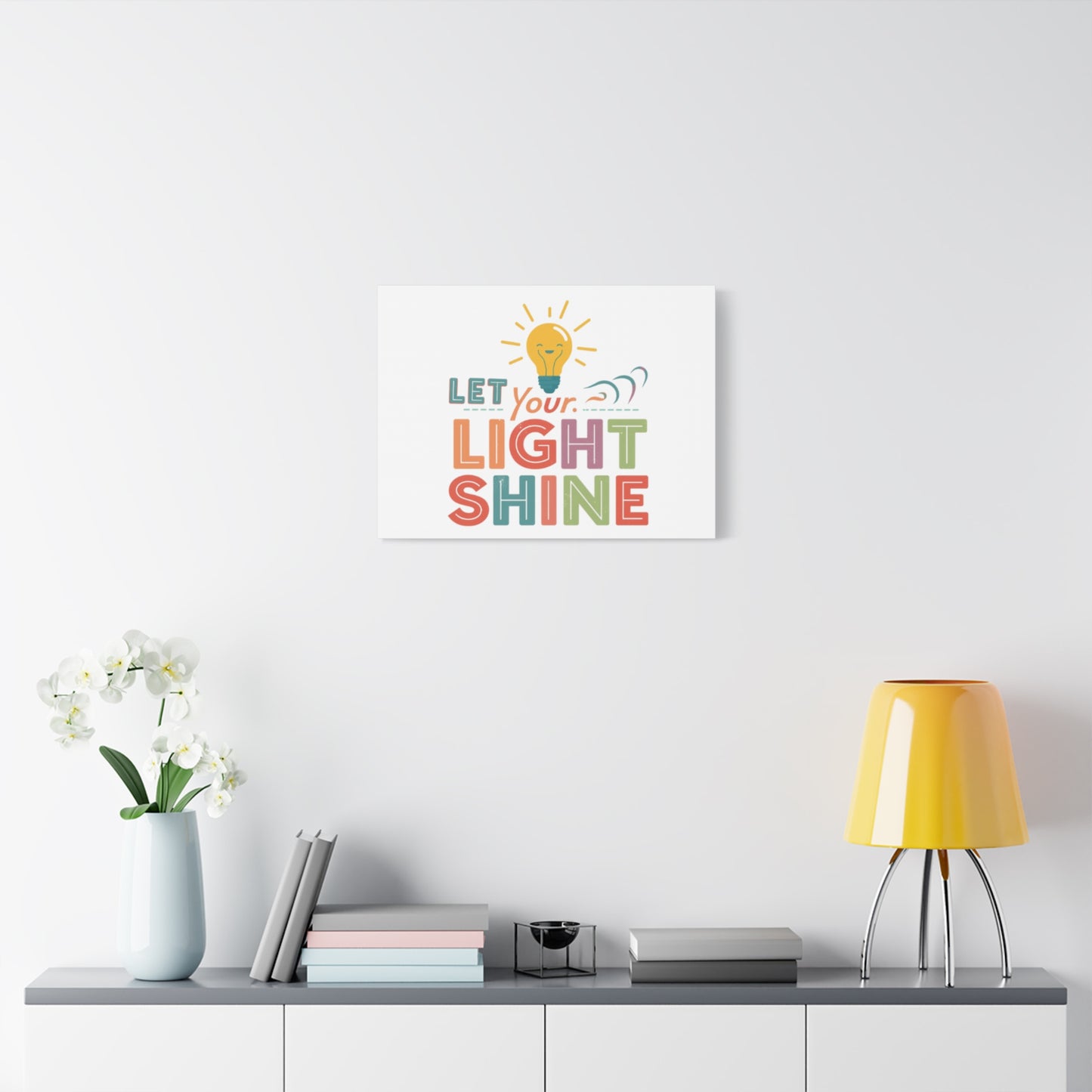 Let Your Light Shine Canvas Print | Smiling Lightbulb Wall Art