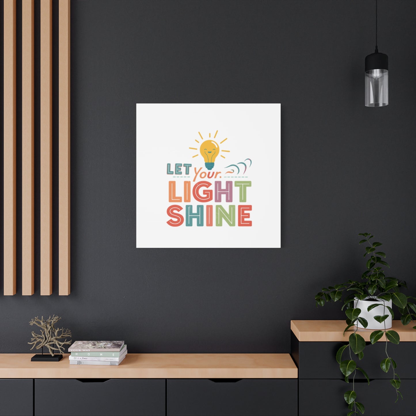 Let Your Light Shine Canvas Print | Smiling Lightbulb Wall Art