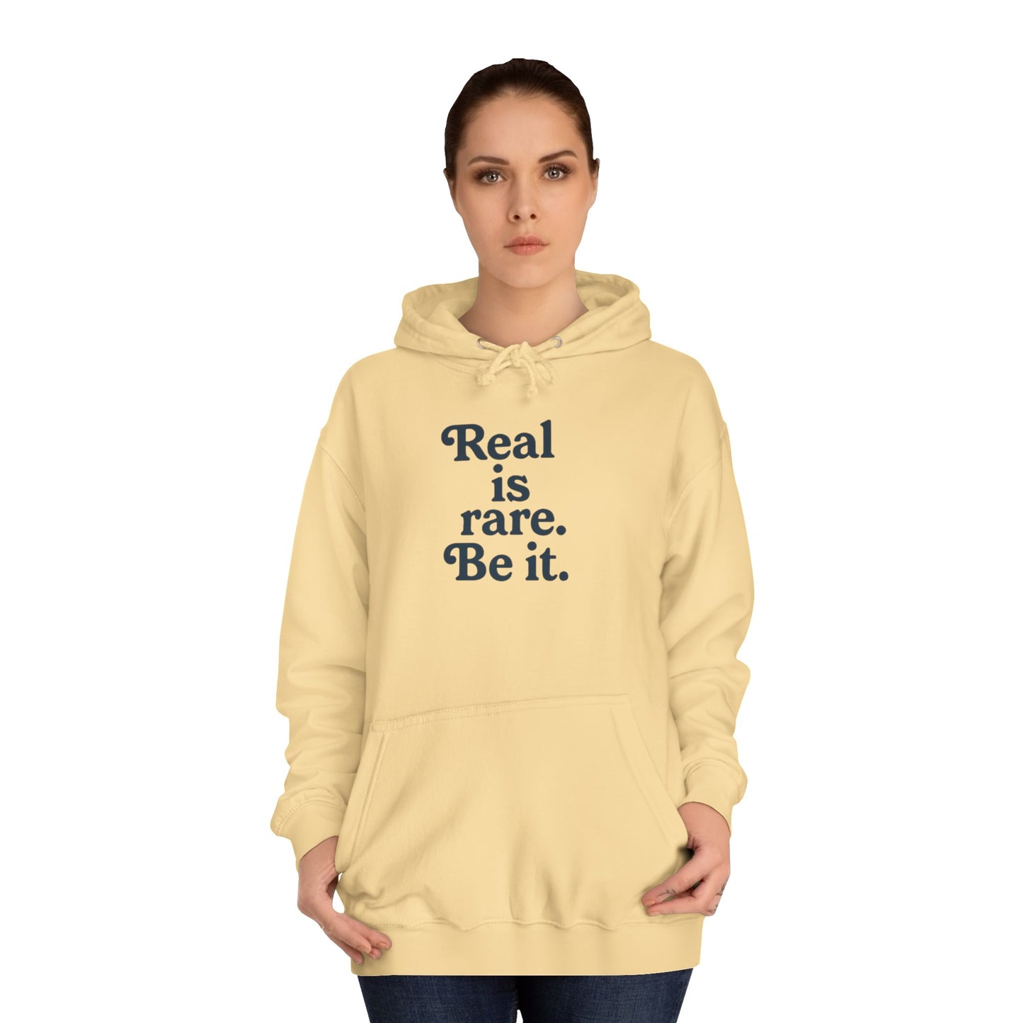 Real is Rare Unisex College Hoodie | Motivational Casual Wear, Gift for Students, Trendy Comfort