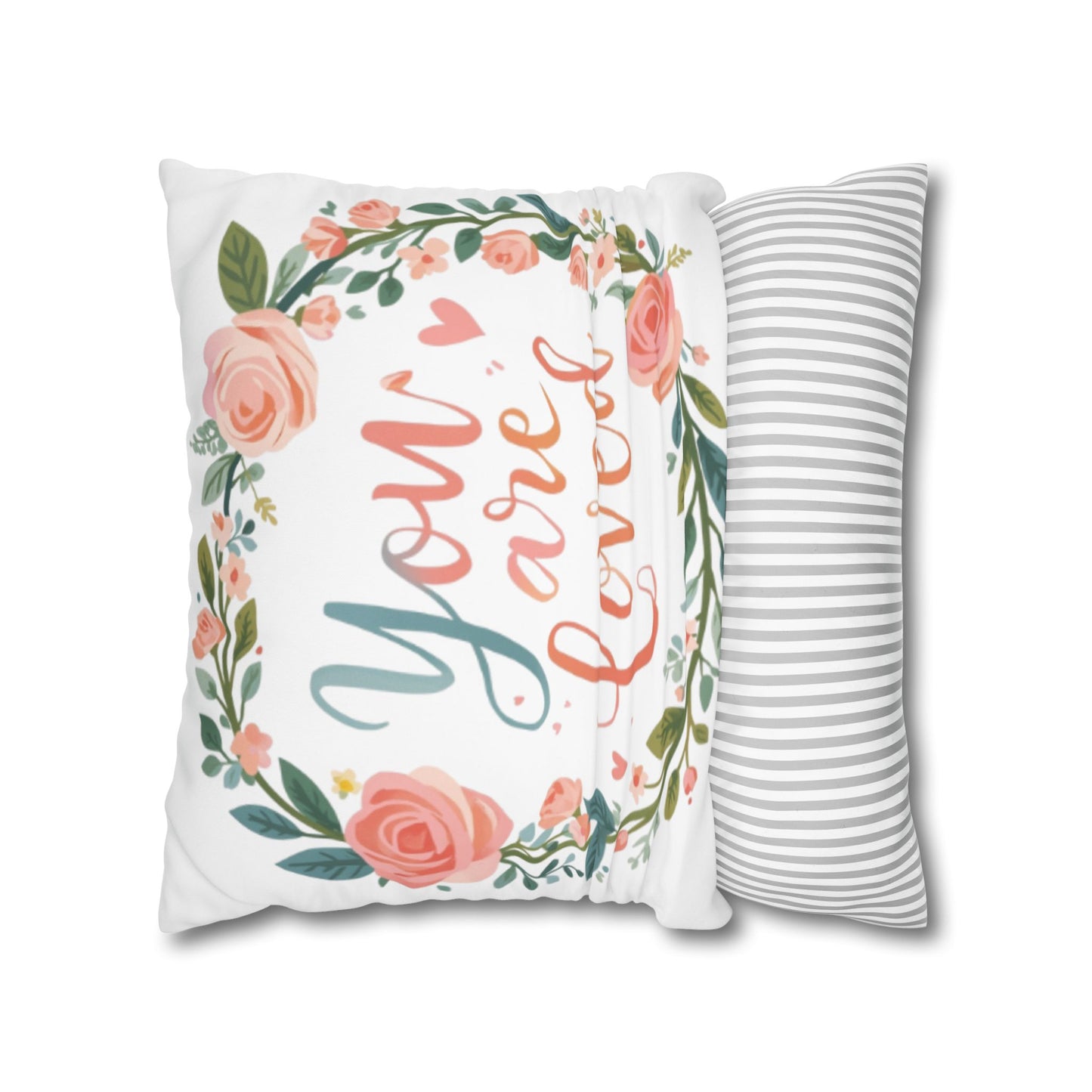 You Are Loved Floral Wreath Pillowcase | Square Poly Canvas Pillowcase