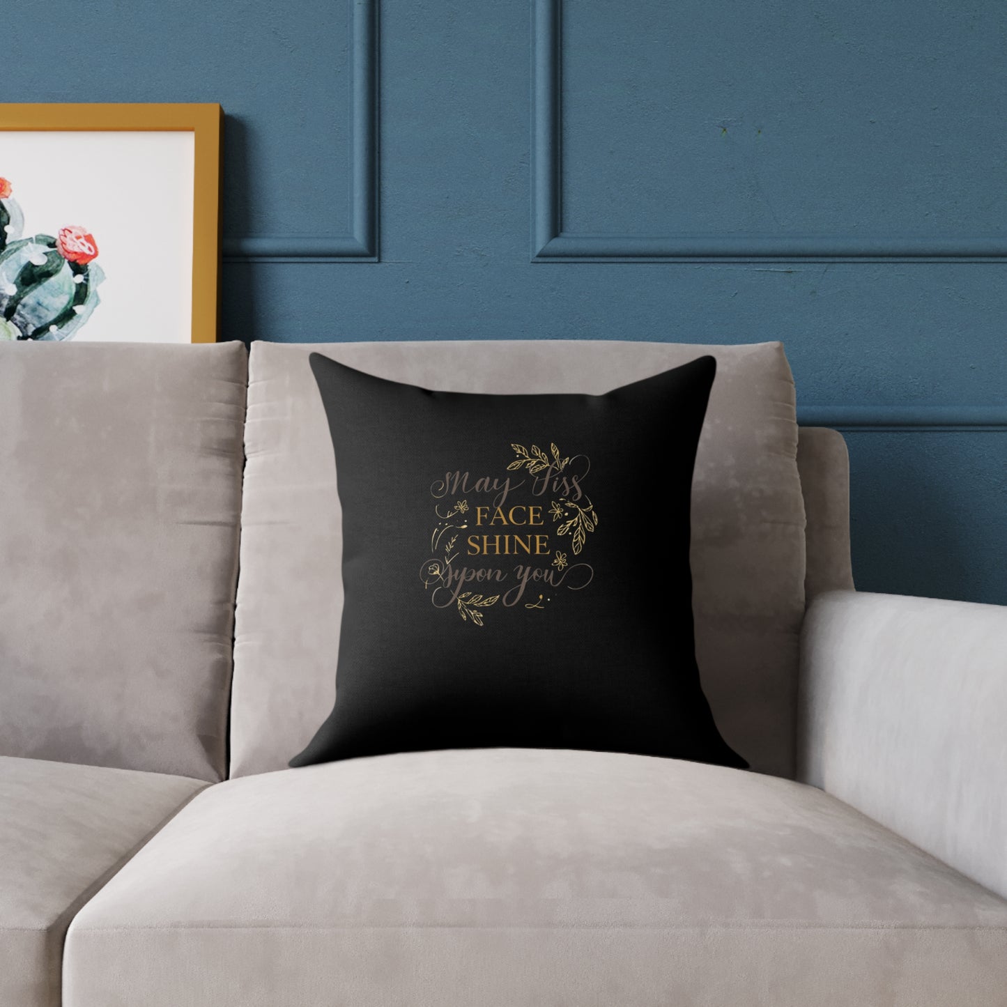 Gold Botanical Benediction Pillow Square Poly Canvas Pillow | Charcoal Throw Cushion