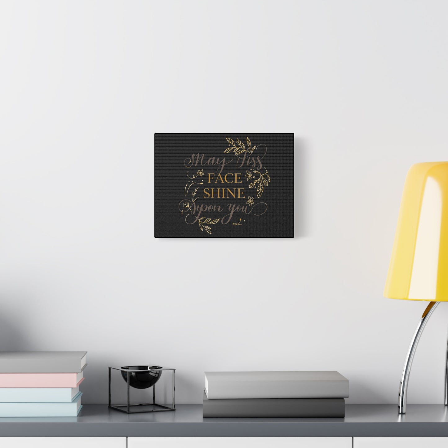 May His Face Shine Upon You Matte Canvas | Stretched Wall Art, Black Gold Botanical
