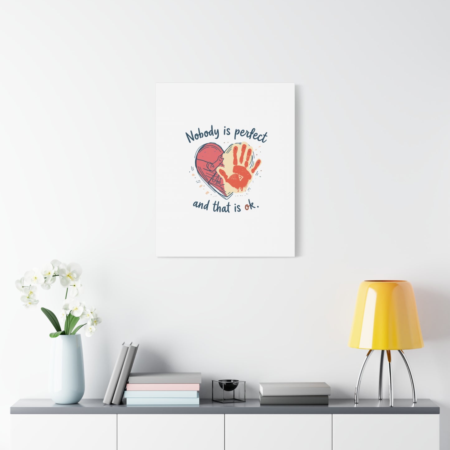 Nobody Is Perfect Heart with Handprint Canvas