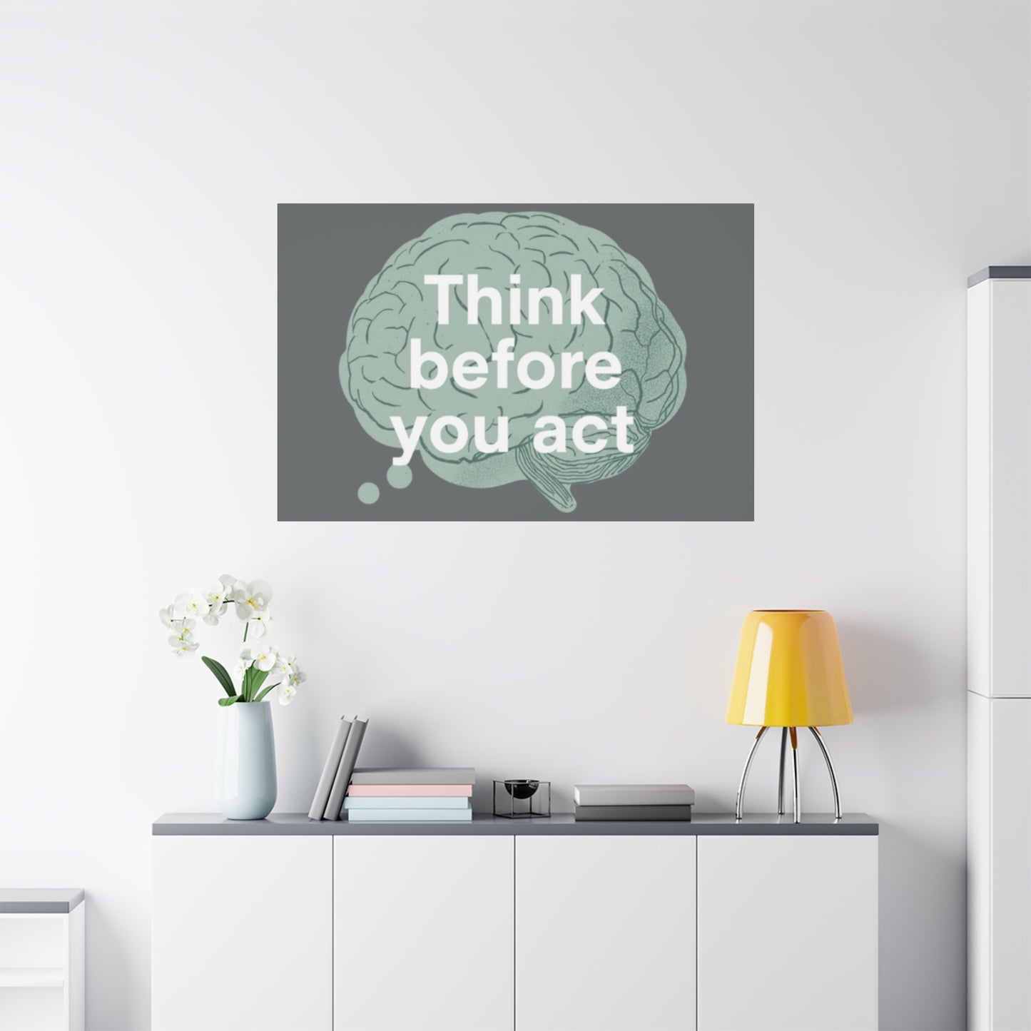 Think Before You Act brain illustration Canvas