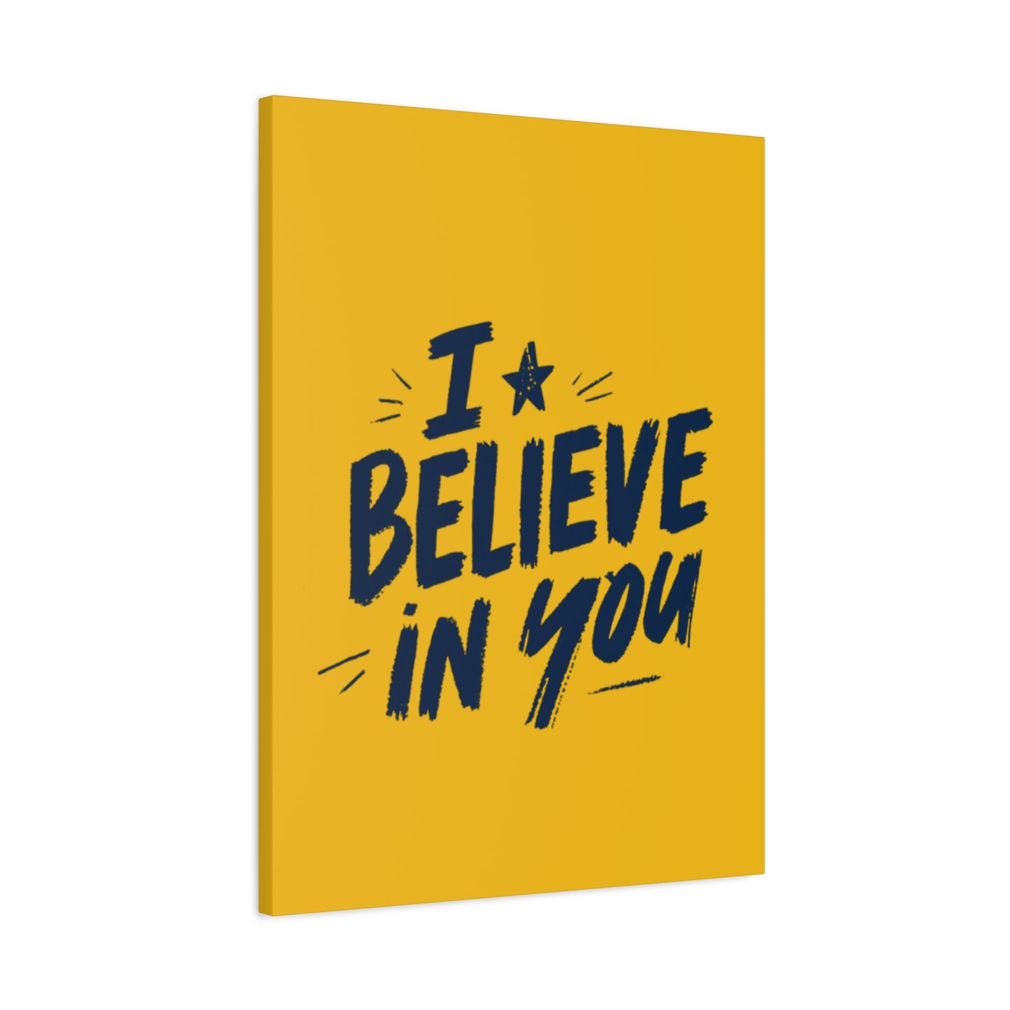 I Believe In You Canvas | Matte Stretched Wall Art, Navy Brush Lettering on Gold