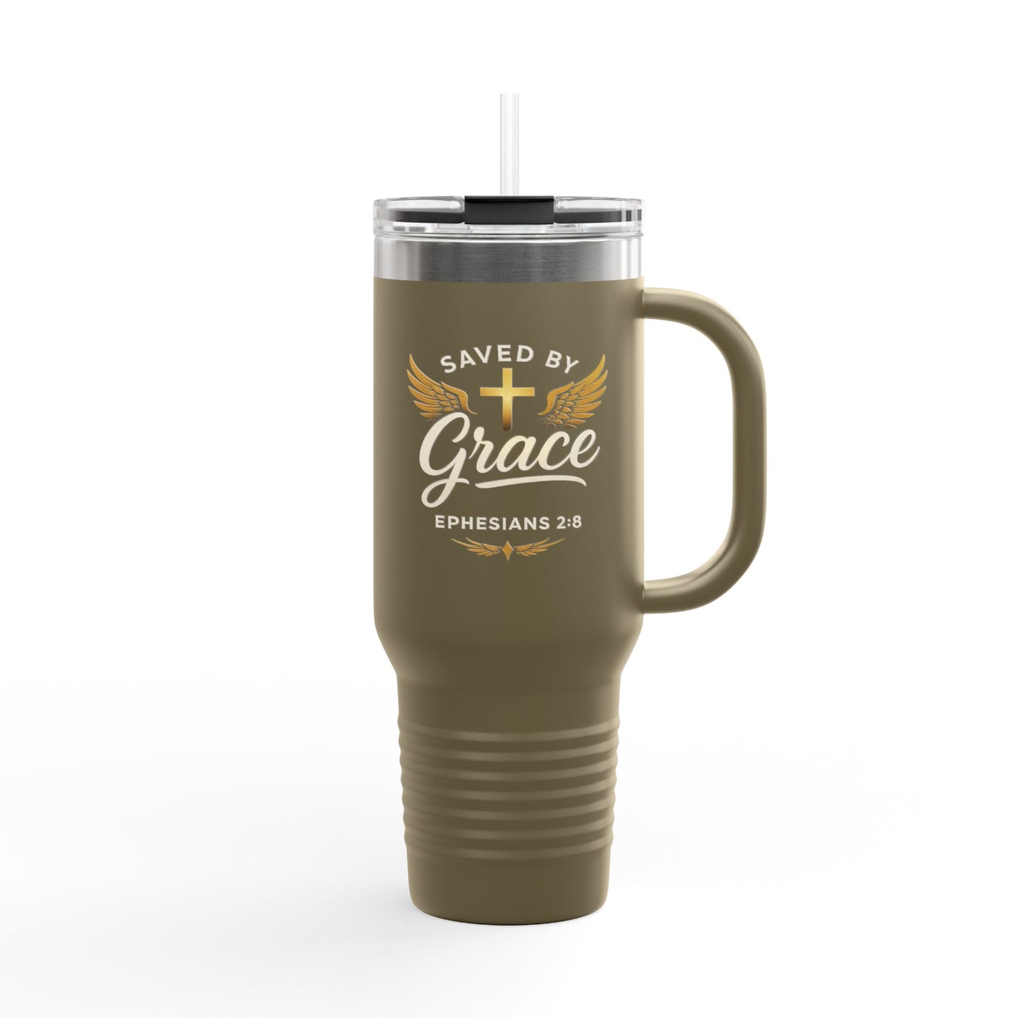 Christian Insulated Travel Mug - Saved by Grace Ephesians 2:8, Perfect for Faith-Based Gifts, Road Trips, Coffee Lovers, Encouragement