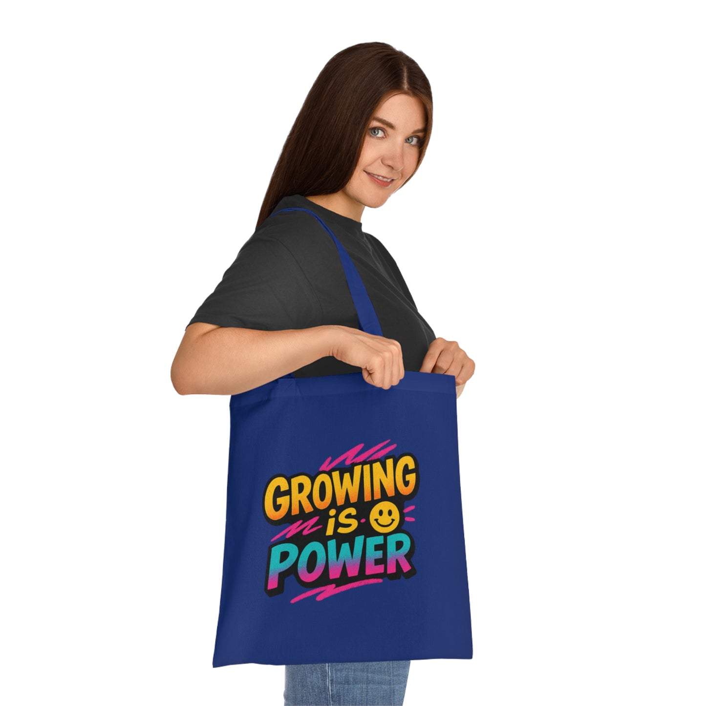 Empowering Cotton Tote Bag - "Growing is Power" - Eco-Friendly, Reusable, Gift for Students, Motivational, Everyday Use