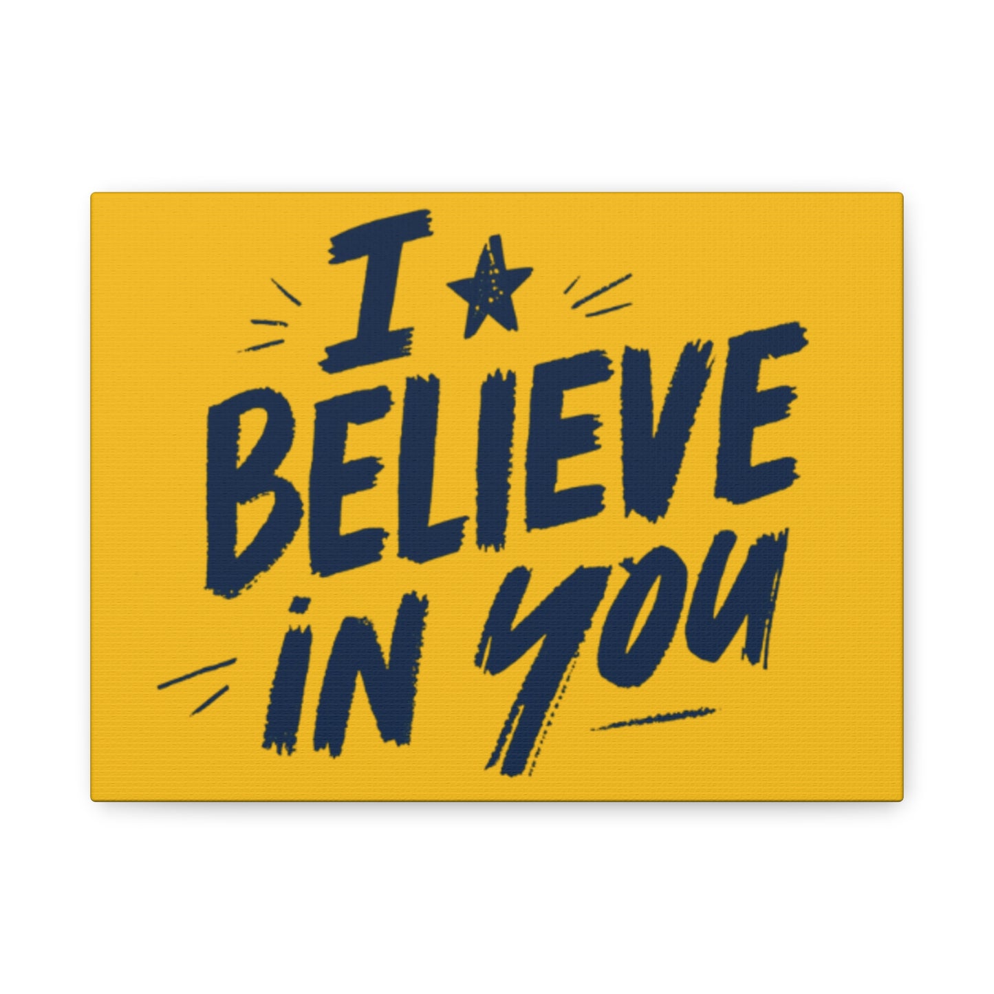 I Believe In You Canvas | Matte Stretched Wall Art, Navy Brush Lettering on Gold