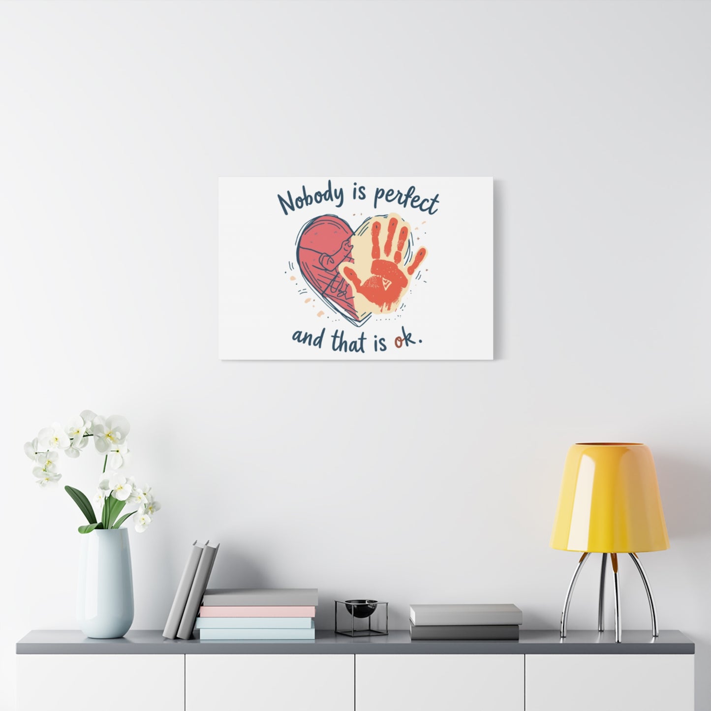Nobody Is Perfect Heart with Handprint Canvas