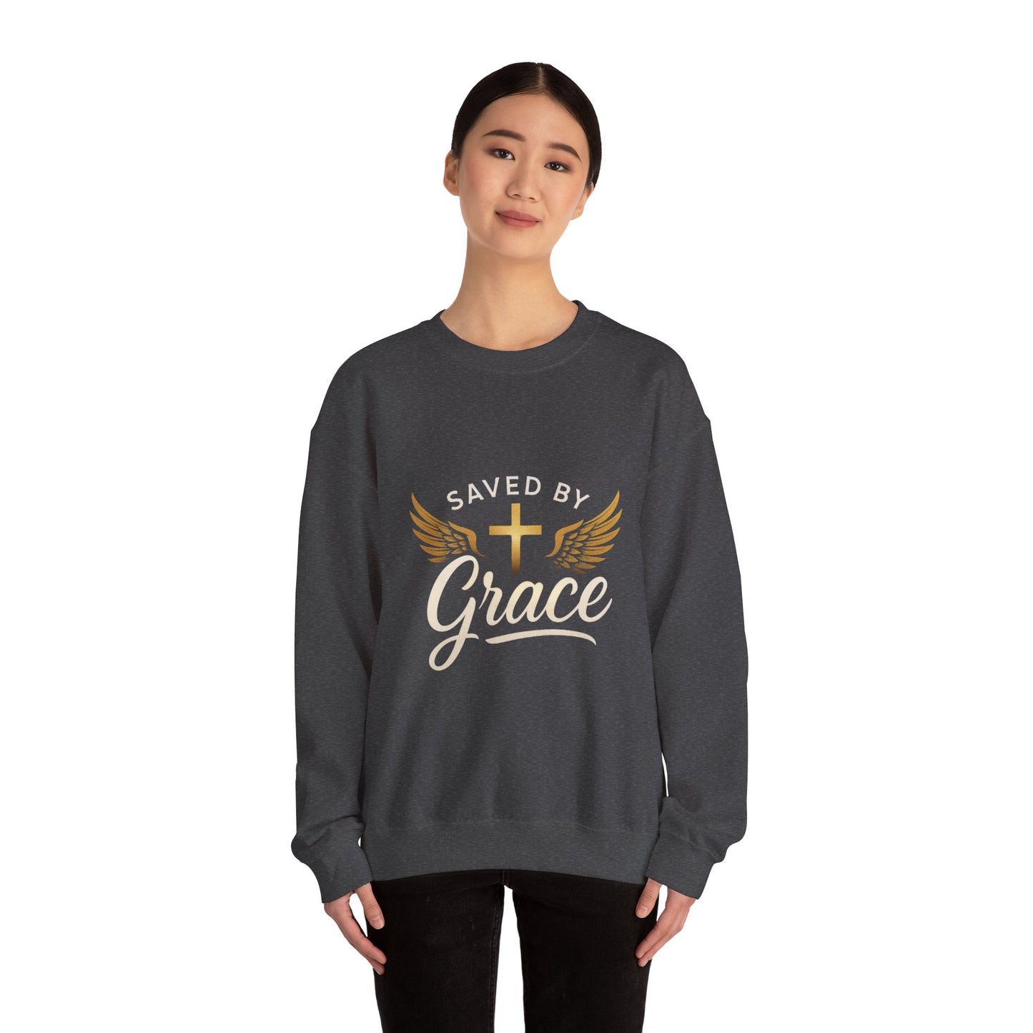 Faith-Inspired Unisex Crewneck Sweatshirt, Saved by Grace, Christian Apparel, Religious Gift, Inspirational Clothing, Cozy and Comfortable