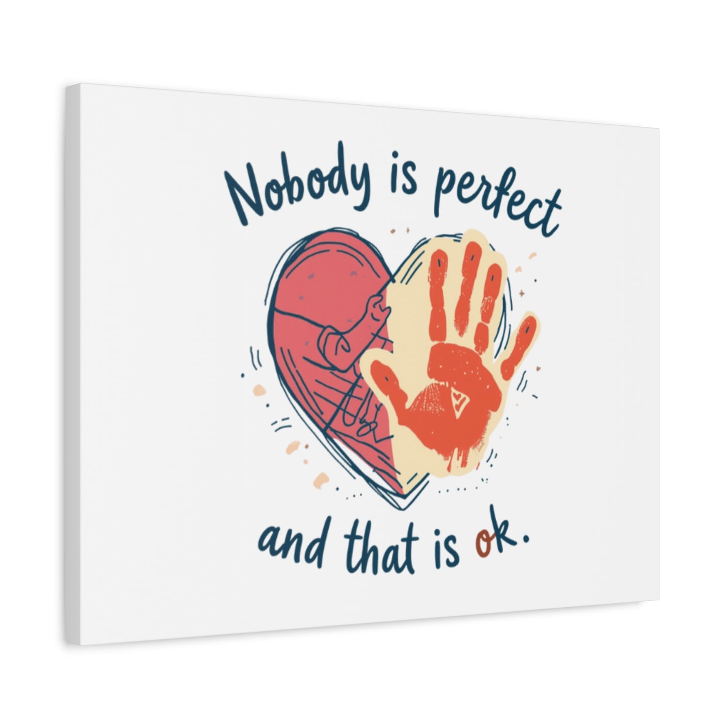 Nobody Is Perfect Heart with Handprint Canvas