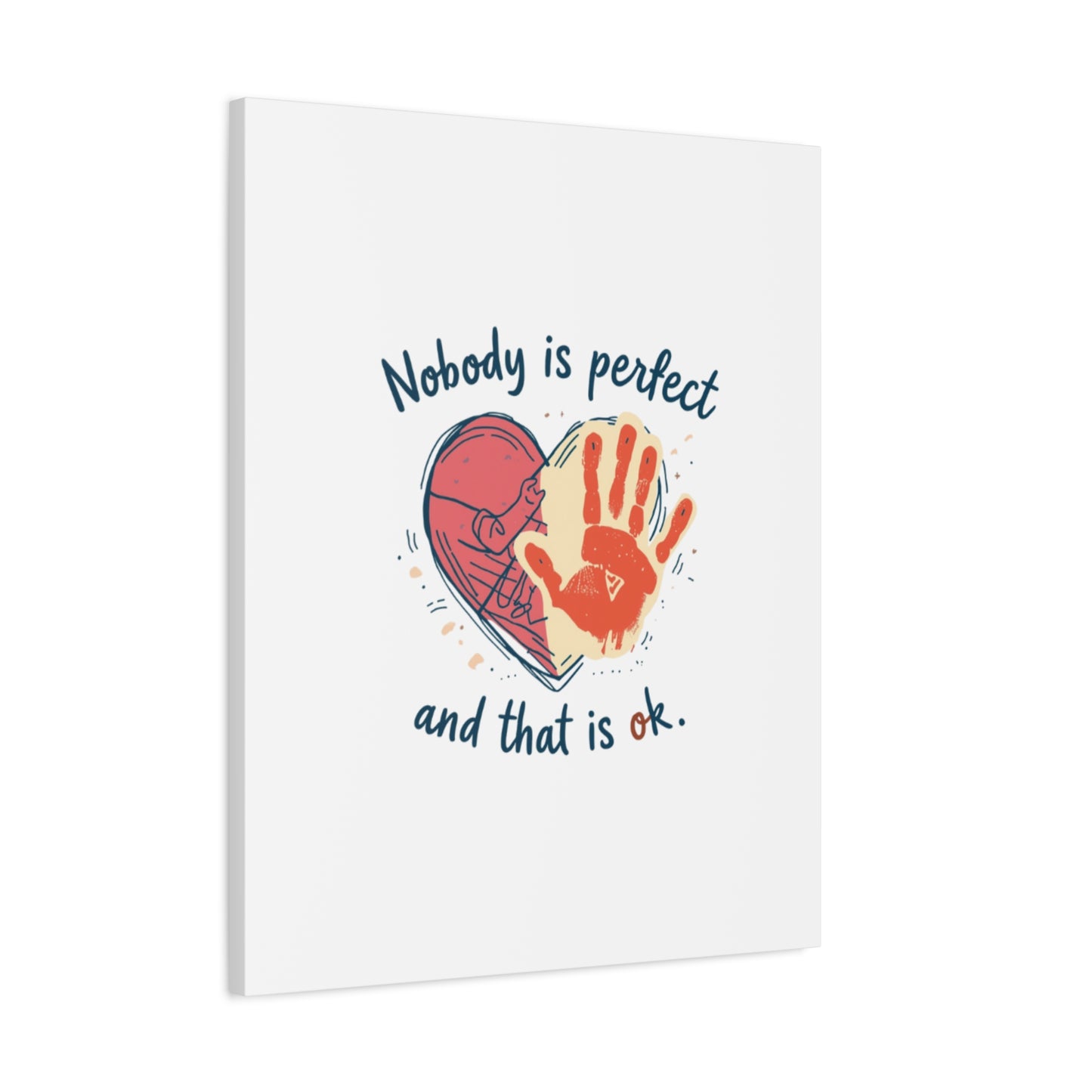 Nobody Is Perfect Heart with Handprint Canvas
