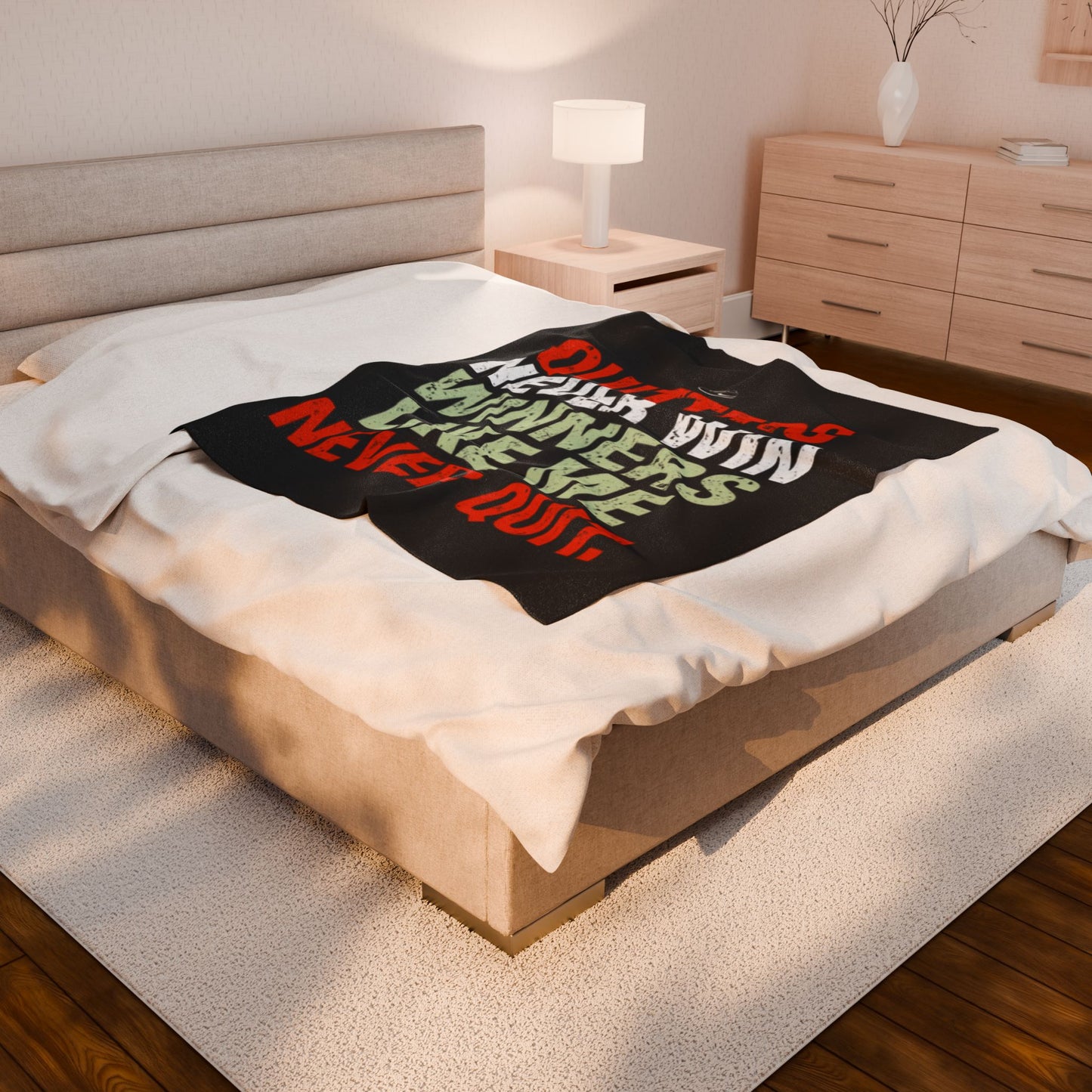 Quitters Never Win Winners Like Me Never Quit Velveteen Plush Blanket