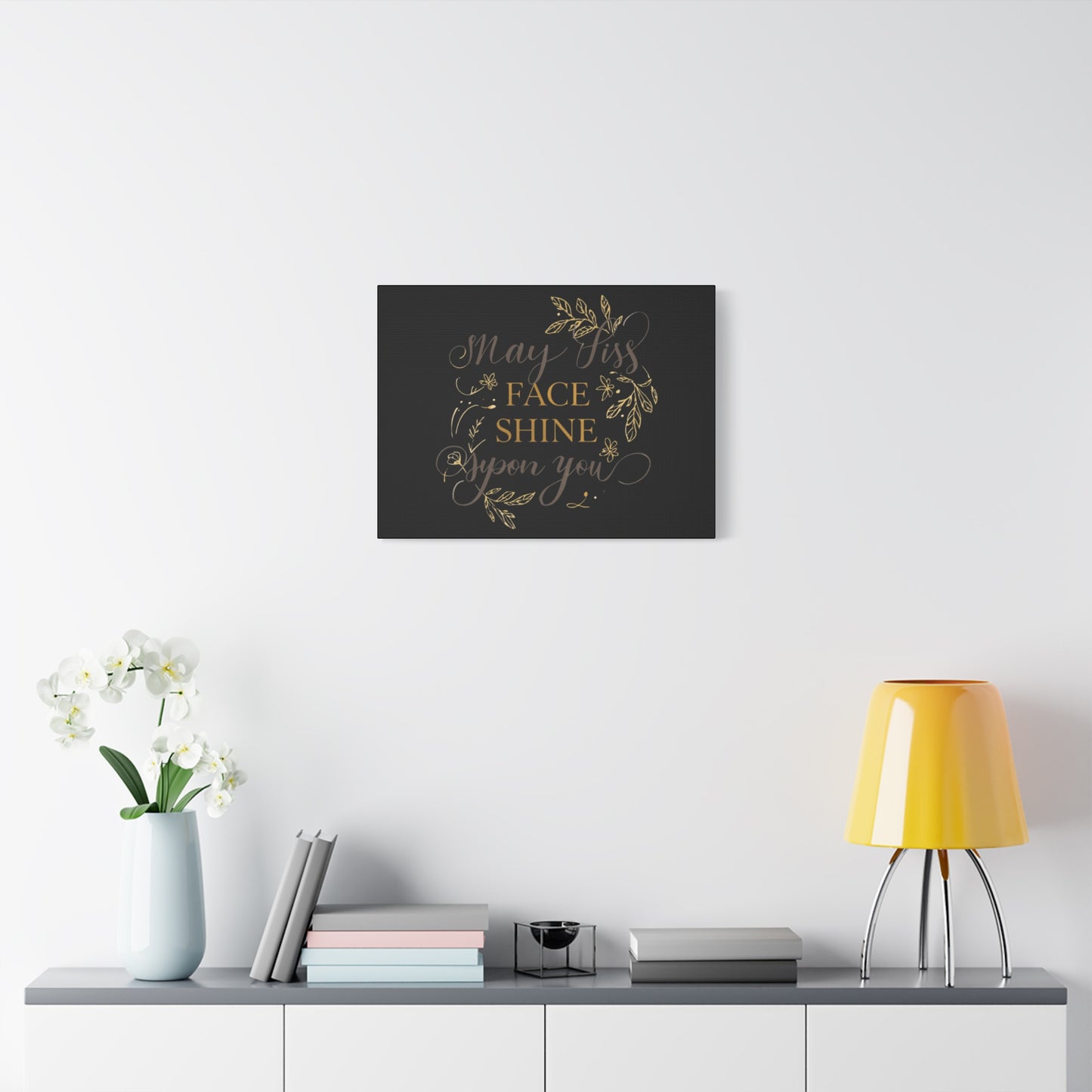 May His Face Shine Upon You Matte Canvas | Stretched Wall Art, Black Gold Botanical