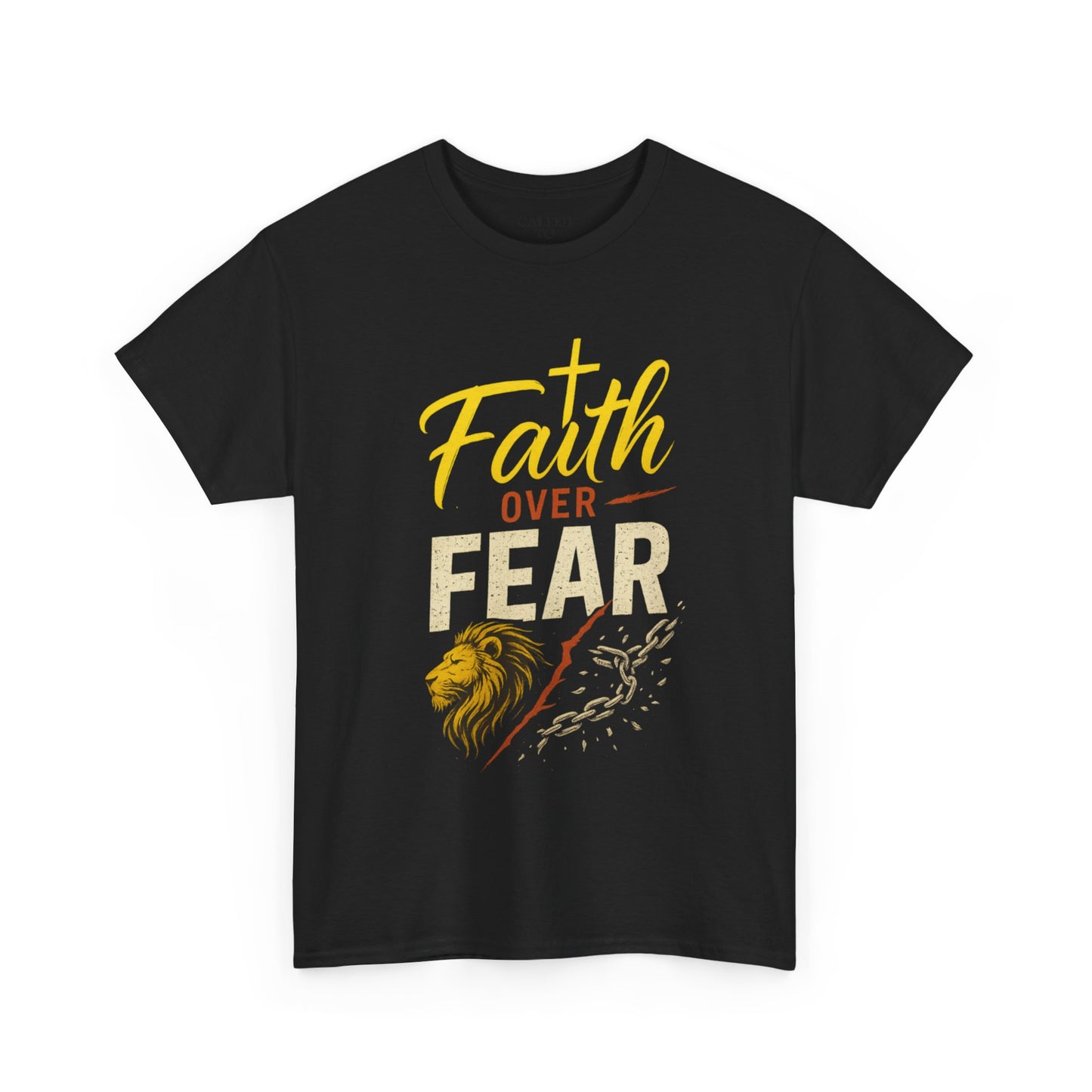 Faith Over Fear shirt | Lion and cross hand-lettered design