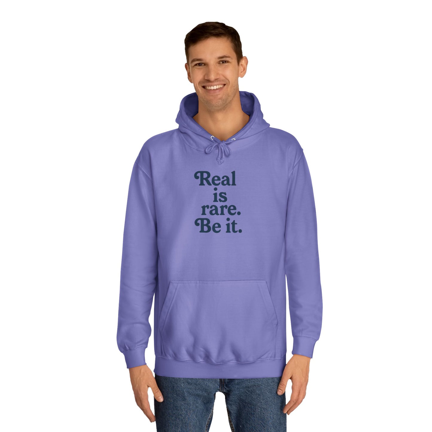 Real is Rare Unisex College Hoodie | Motivational Casual Wear, Gift for Students, Trendy Comfort