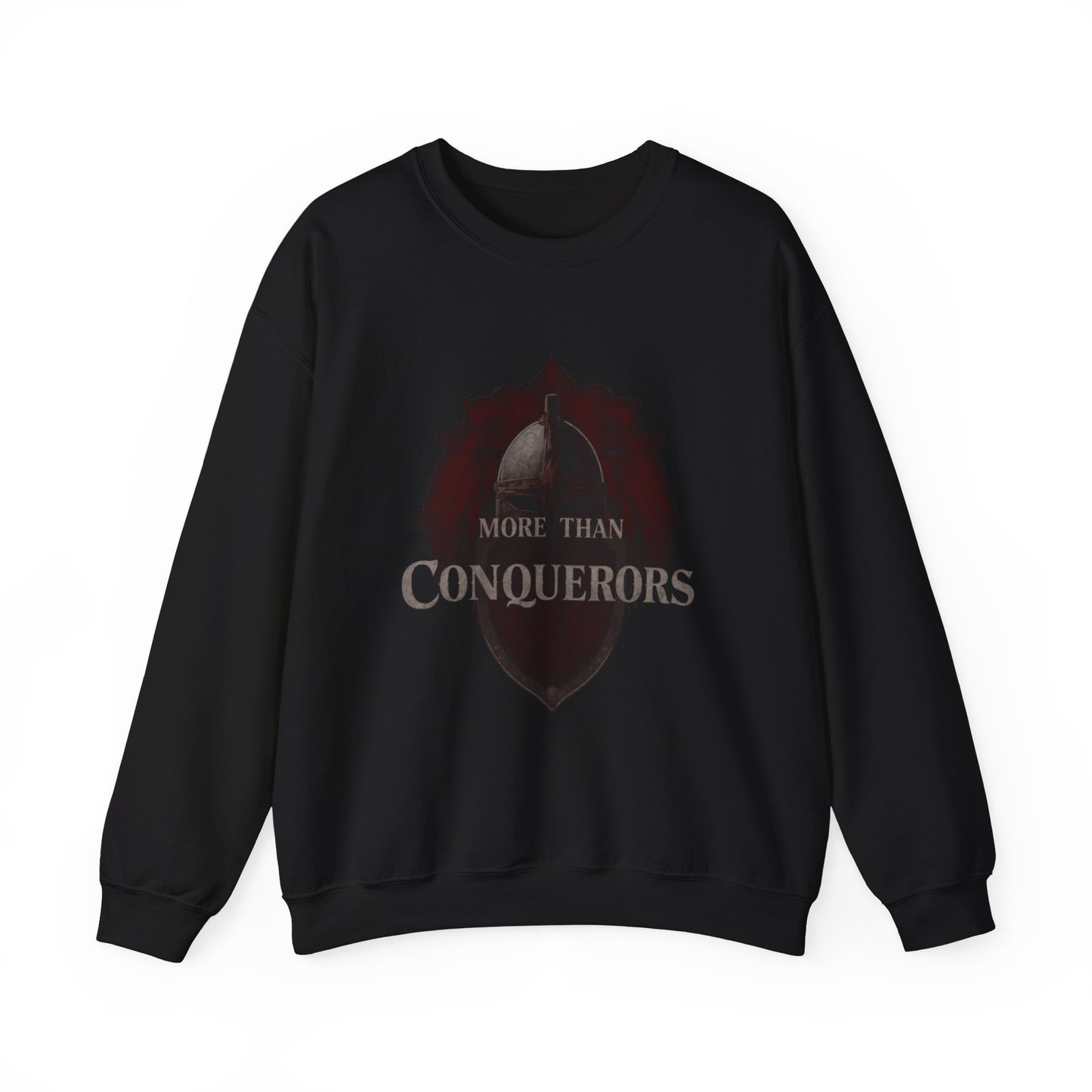 More Than Conquerors Shield Crewneck Sweatshirt | Christian Faith Scripture