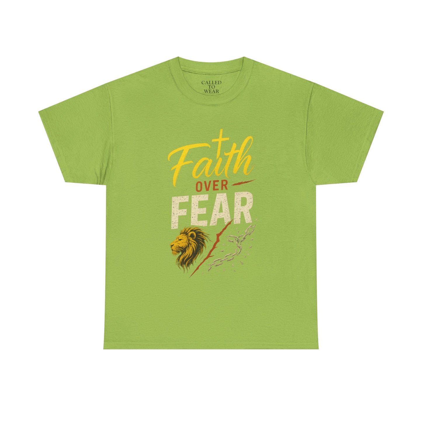Faith Over Fear shirt | Lion and cross hand-lettered design