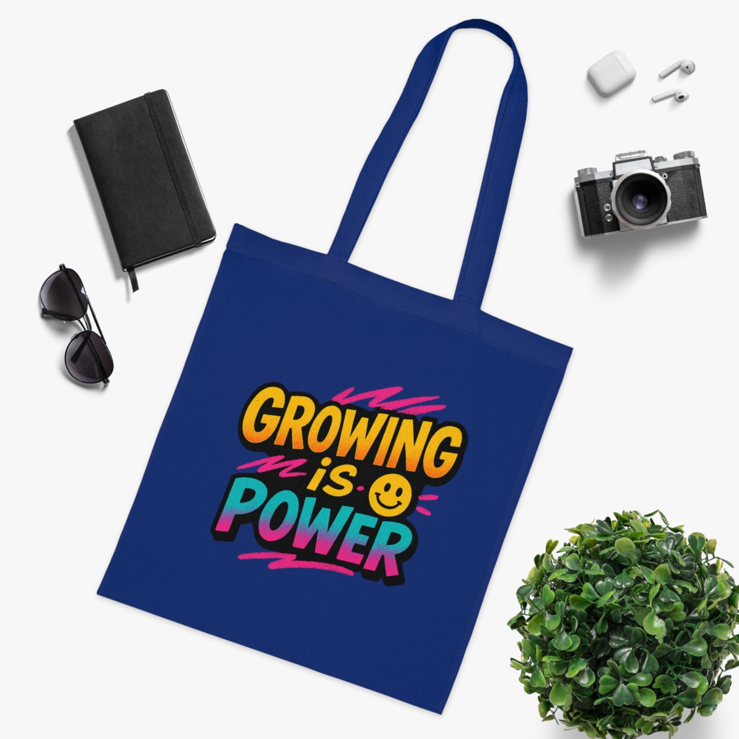Empowering Cotton Tote Bag - "Growing is Power" - Eco-Friendly, Reusable, Gift for Students, Motivational, Everyday Use