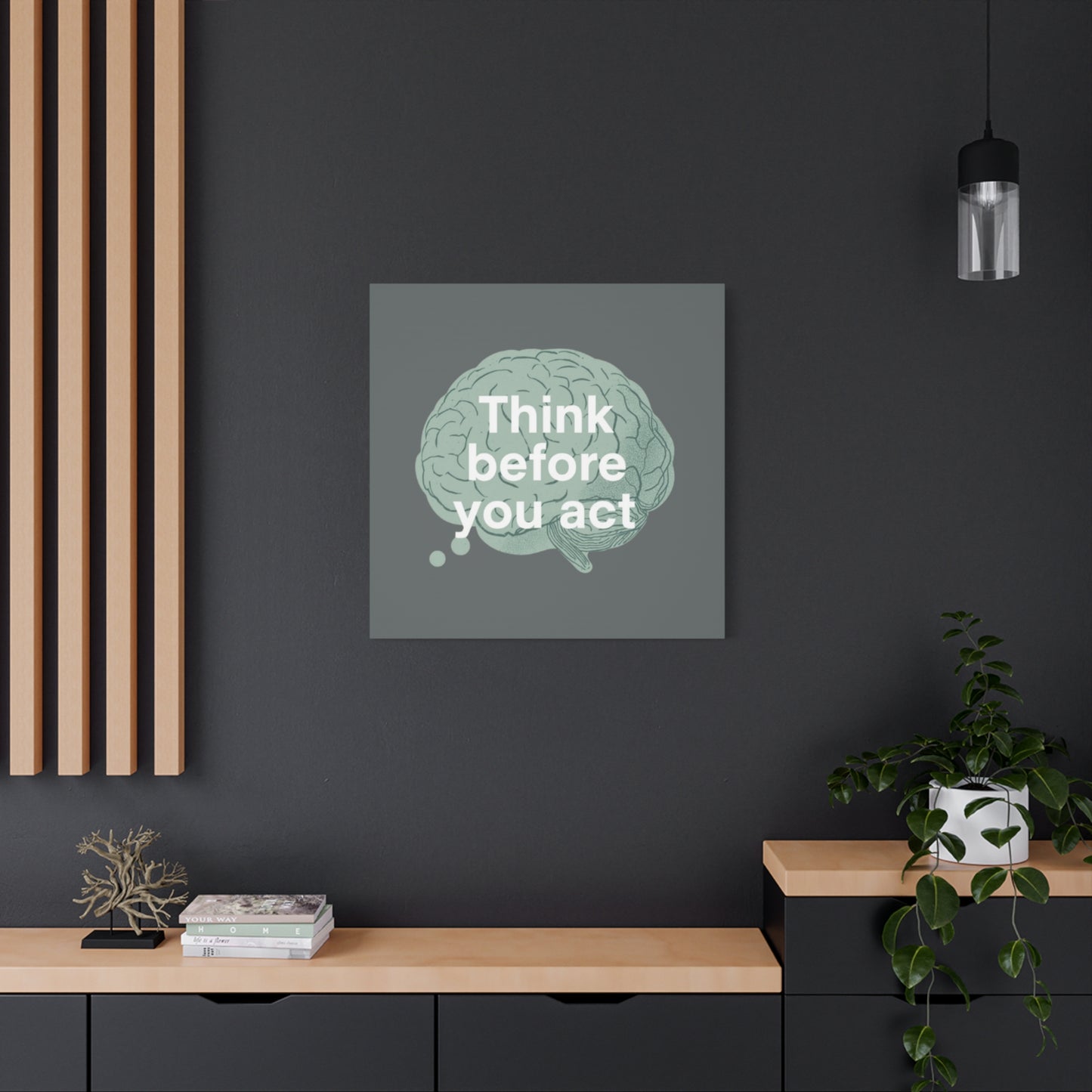 Think Before You Act brain illustration Canvas