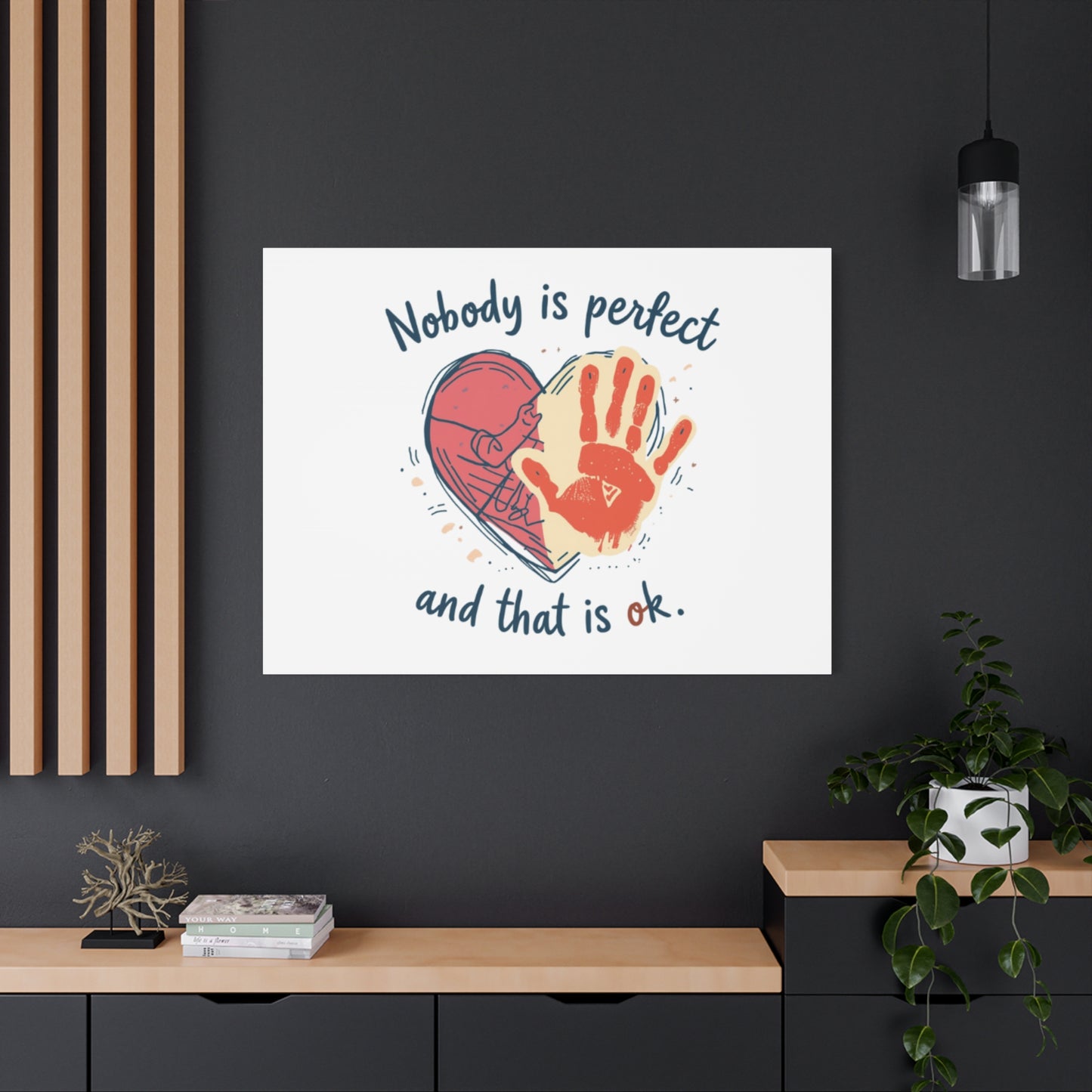 Nobody Is Perfect Heart with Handprint Canvas