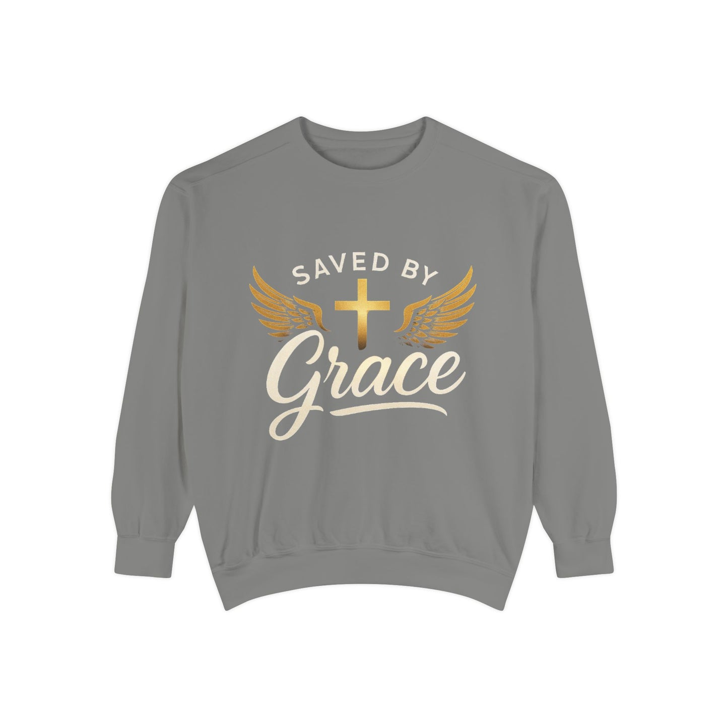 Saved by Grace Unisex Garment-Dyed Sweatshirt, Christian Sweatshirt, Faith Apparel, Inspirational Gift, Cozy Crewneck, Religious Clothing