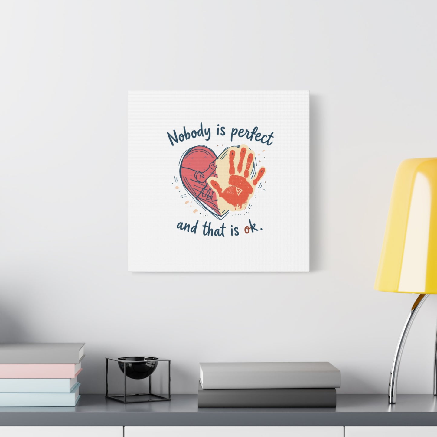 Nobody Is Perfect Heart with Handprint Canvas