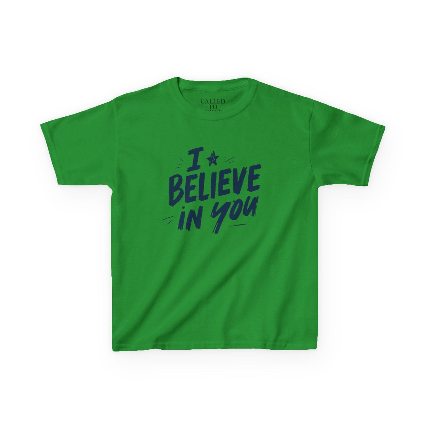 I Believe In You Kids Tee, Hand-Lettered Navy Script with Star | Encouragement Shirt