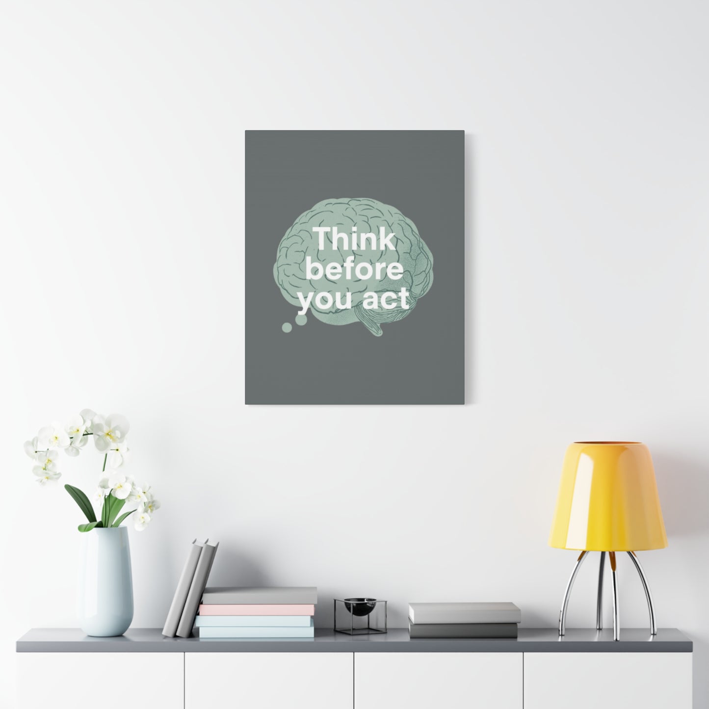 Think Before You Act brain illustration Canvas