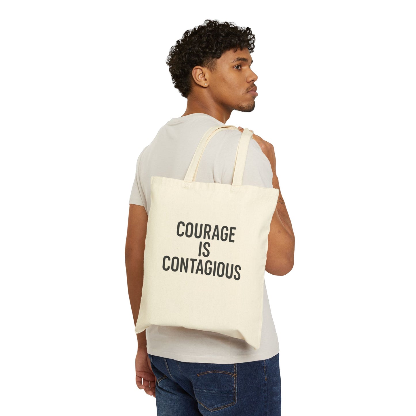 Courage is Contagious Canvas Tote Bag | Eco-Friendly Grocery Bag, Inspirational Gift, Reusable Shopping Bag, Motivational Tote