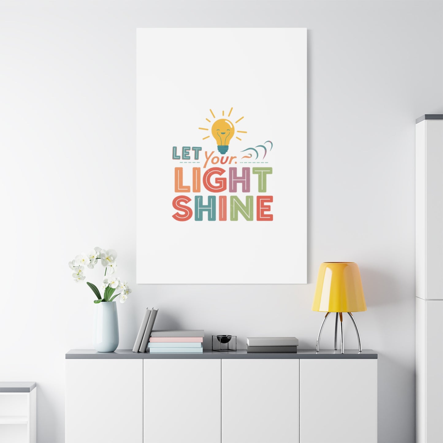 Let Your Light Shine Canvas Print | Smiling Lightbulb Wall Art