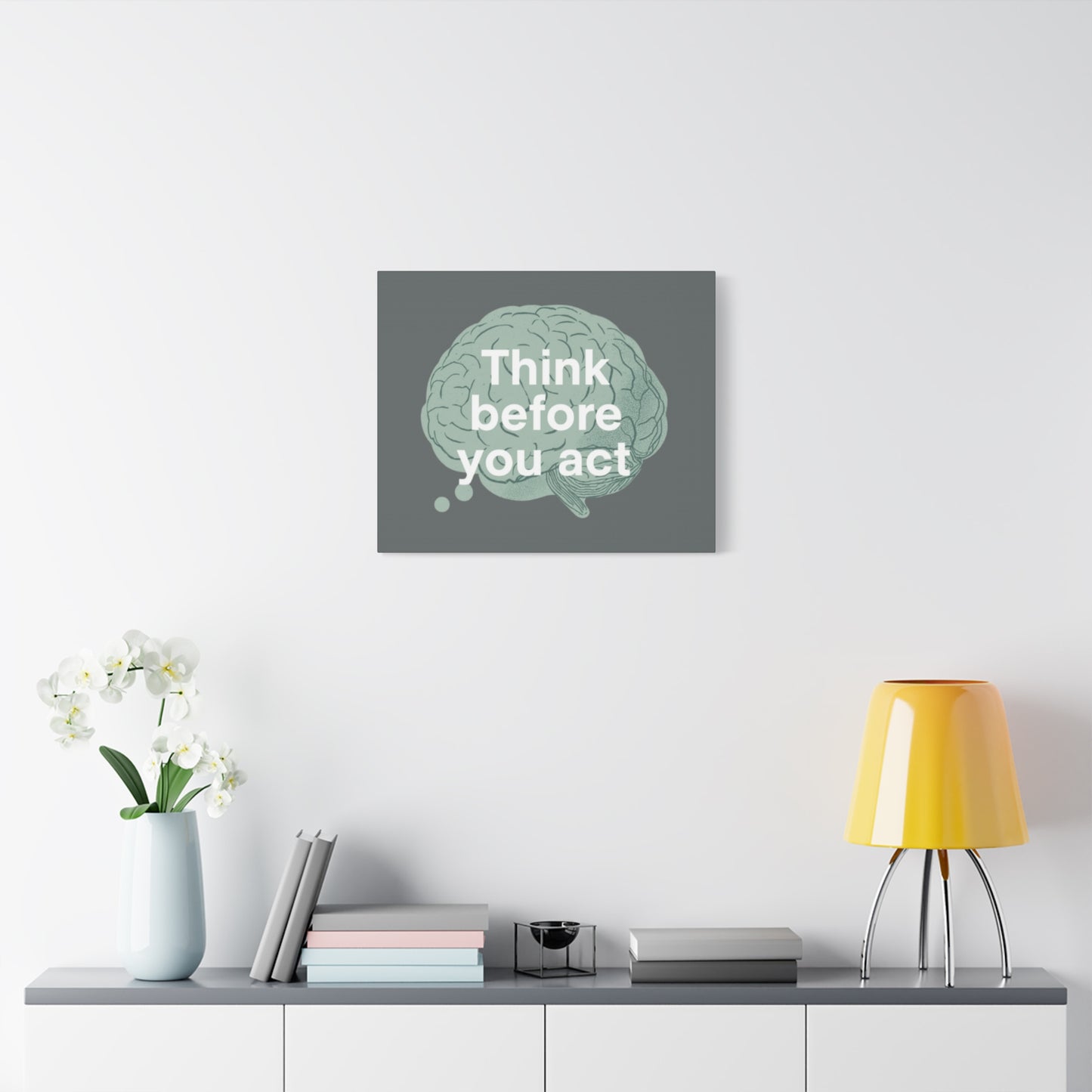 Think Before You Act brain illustration Canvas