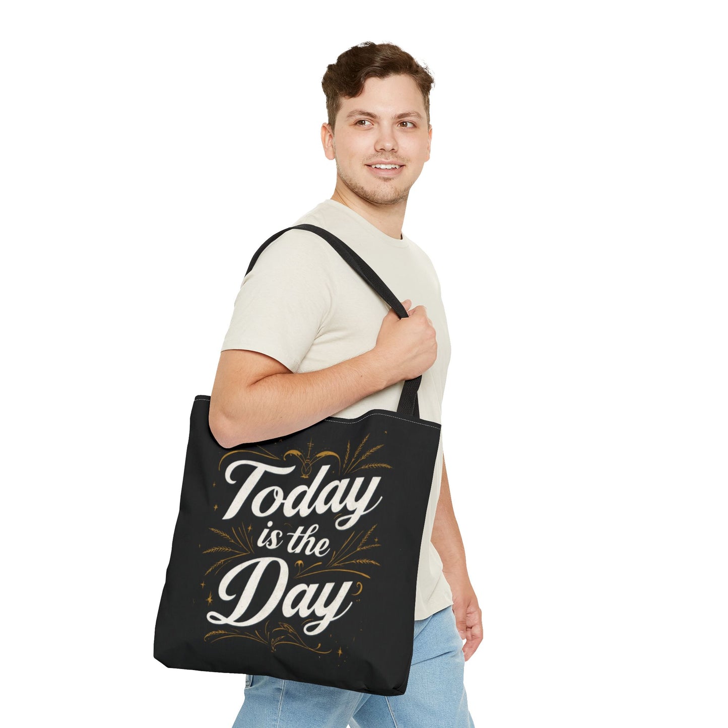 Today Is the Day tote bag | Hand-lettered script, charcoal motivational design
