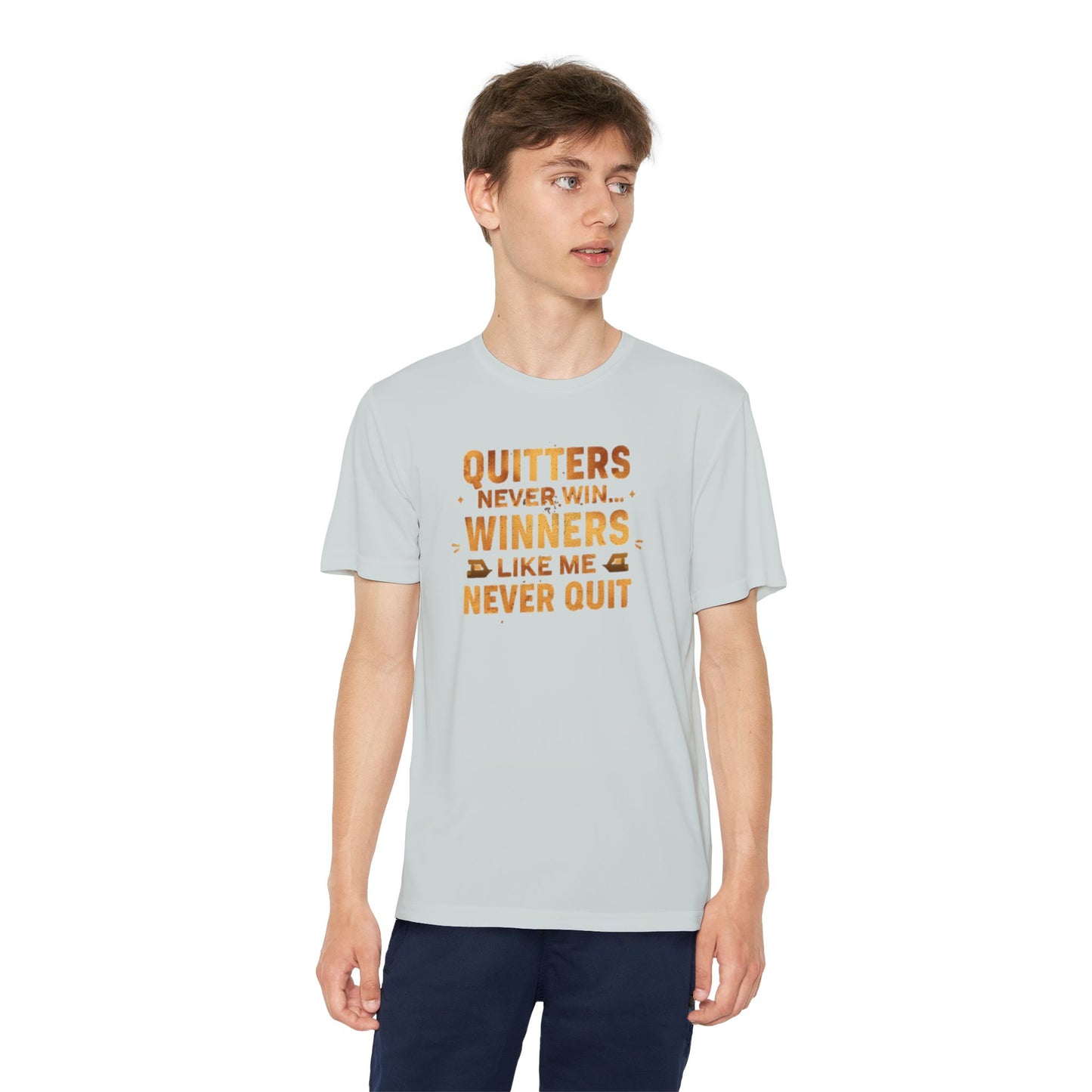 Quitters Never Win Winners Like Me Never Quit T-Shirt | Youth Competition Tee