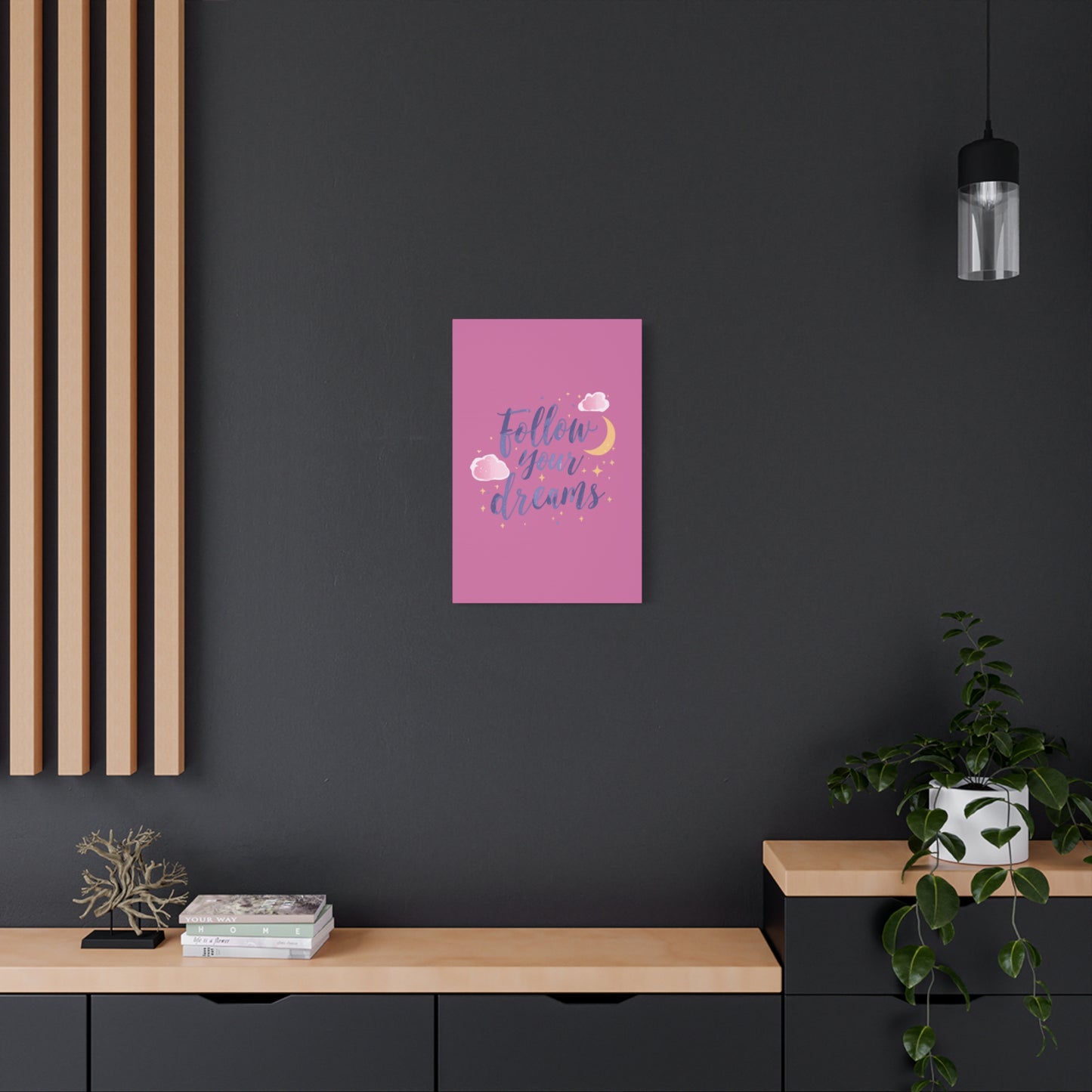 Follow Your Dreams Matte Canvas | Inspirational Wall Art, Pink Moon Clouds