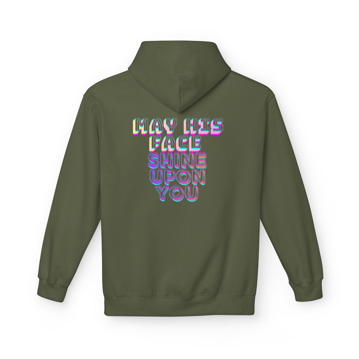 May His Face Shine Upon You Hoodie | Iridescent Lettering, Devotional Back Design