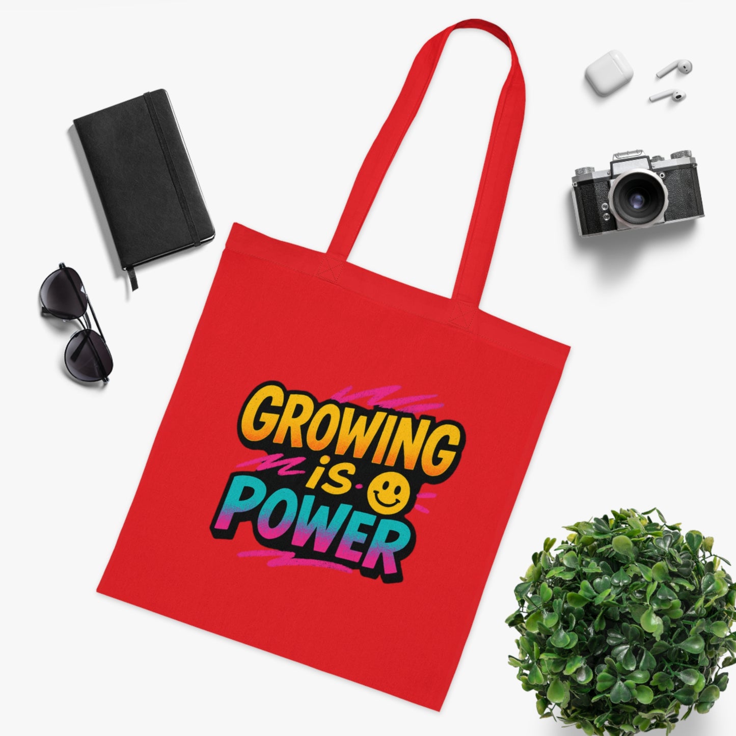 Empowering Cotton Tote Bag - "Growing is Power" - Eco-Friendly, Reusable, Gift for Students, Motivational, Everyday Use