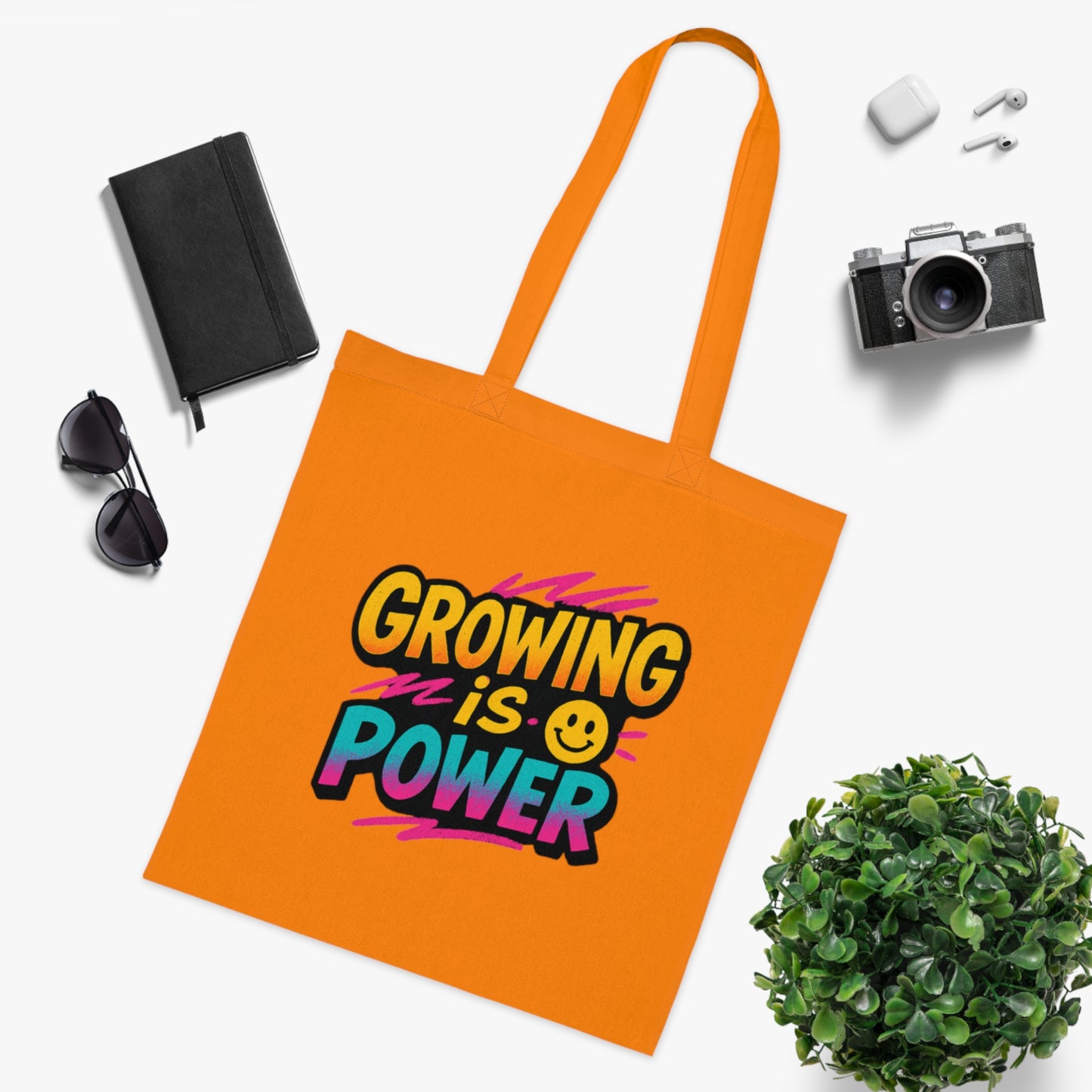 Empowering Cotton Tote Bag - "Growing is Power" - Eco-Friendly, Reusable, Gift for Students, Motivational, Everyday Use