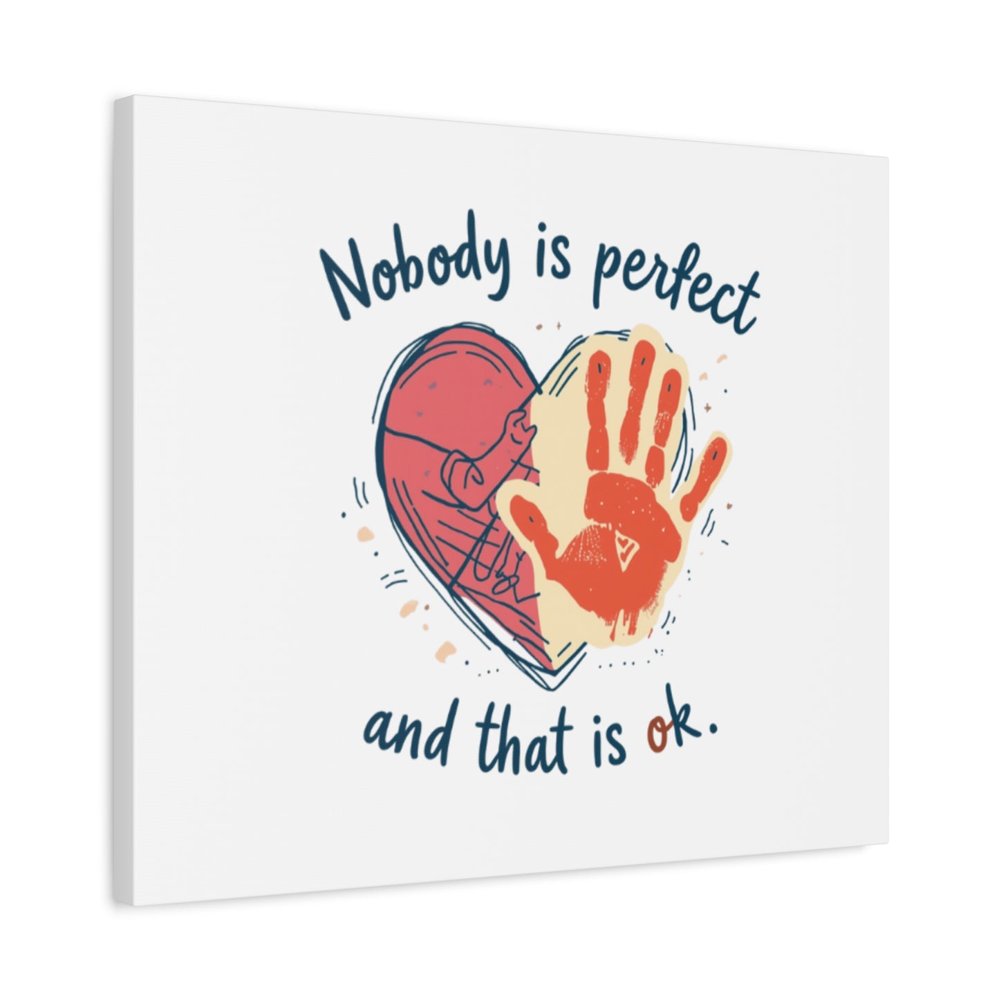 Nobody Is Perfect Heart with Handprint Canvas