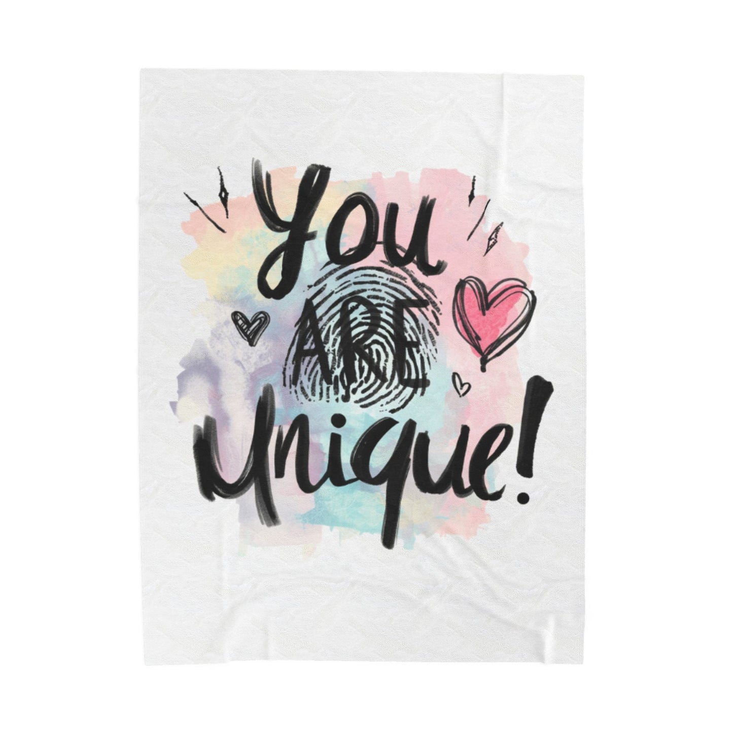 You Are Unique Watercolor Note Velveteen Plush Blanket | Encouragement Throw