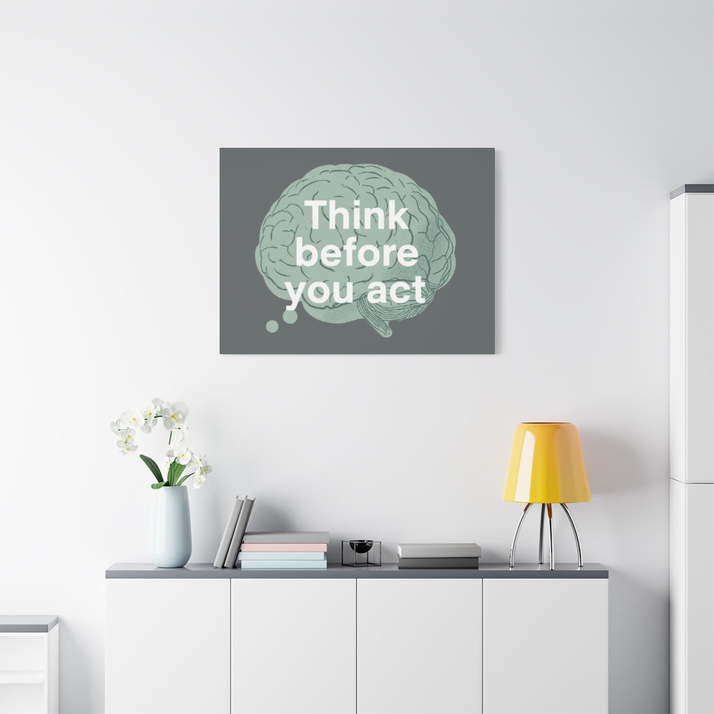 Think Before You Act brain illustration Canvas