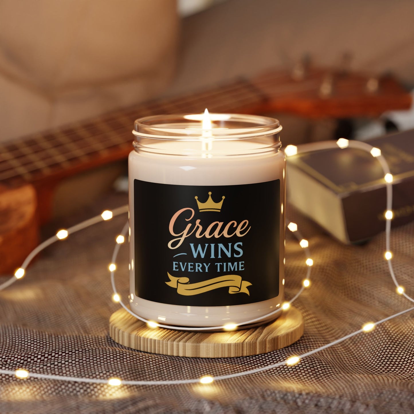 Motivational Scented Soy Candle | "Grace Wins Every Time" | Inspirational Gift for Home Decor, Relaxation, Self-Care, Positive Vibes