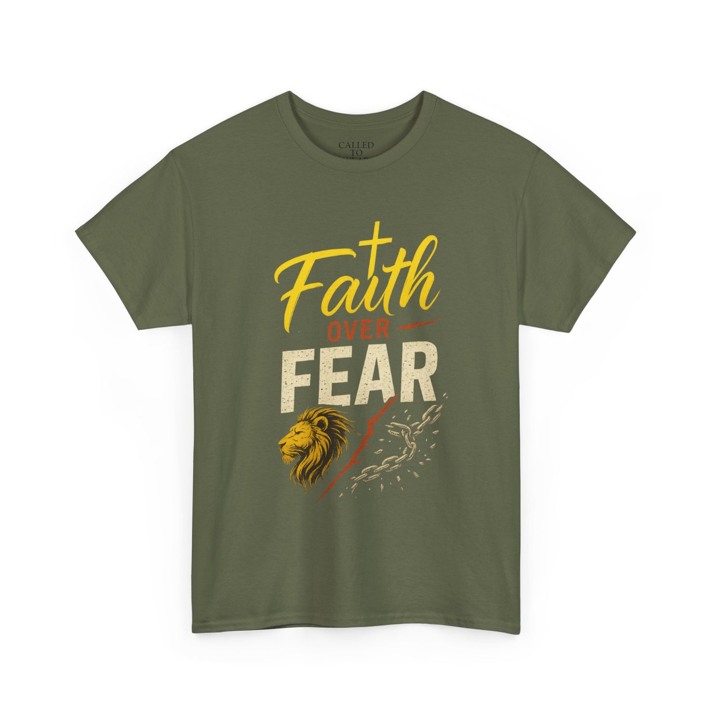 Faith Over Fear shirt | Lion and cross hand-lettered design