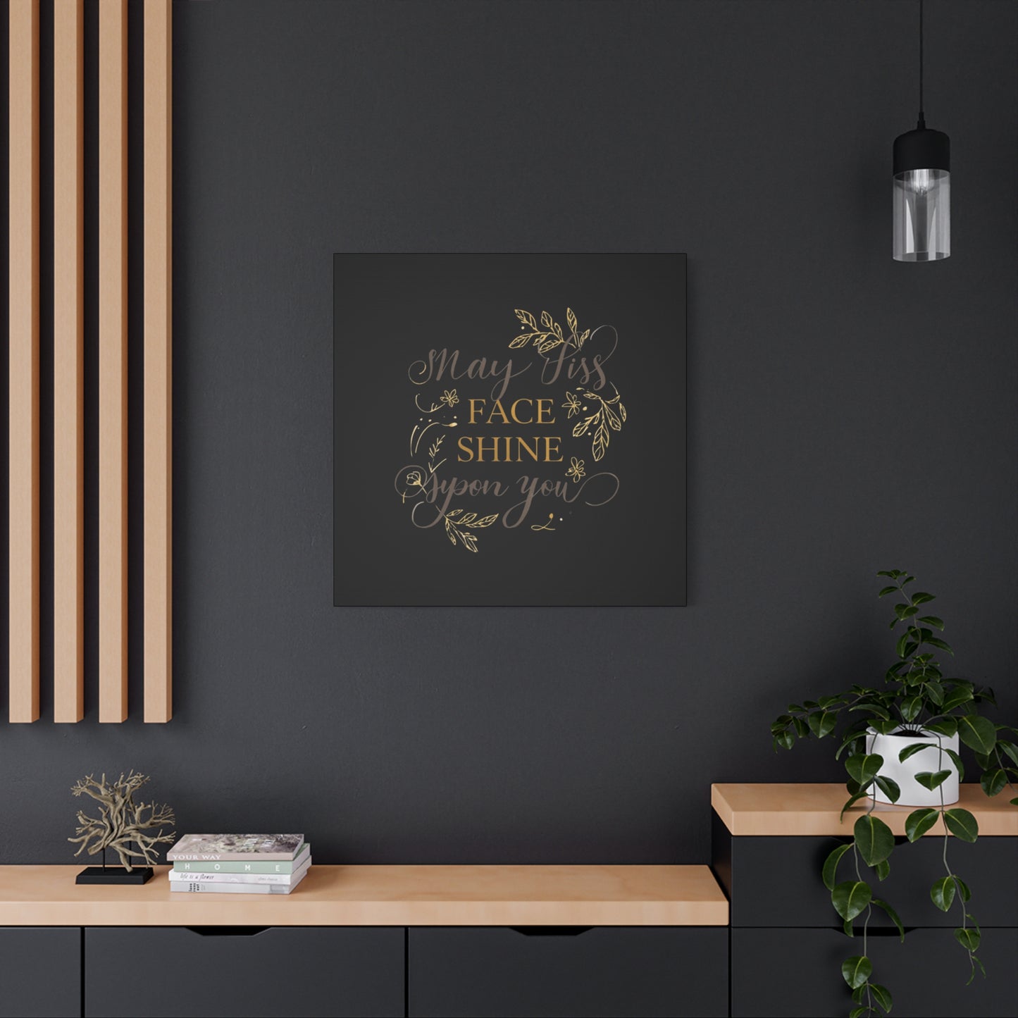 May His Face Shine Upon You Matte Canvas | Stretched Wall Art, Black Gold Botanical