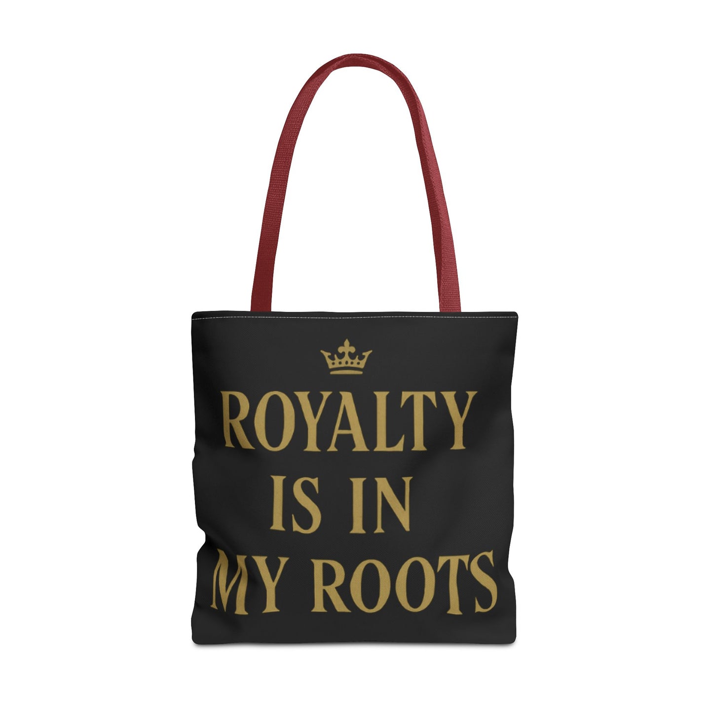 Royalty Is in My Roots Tote Bag - Stylish Eco-Friendly Carryall, Perfect Gift for Her, Black Gold Design, Daily Use, Travel Bag