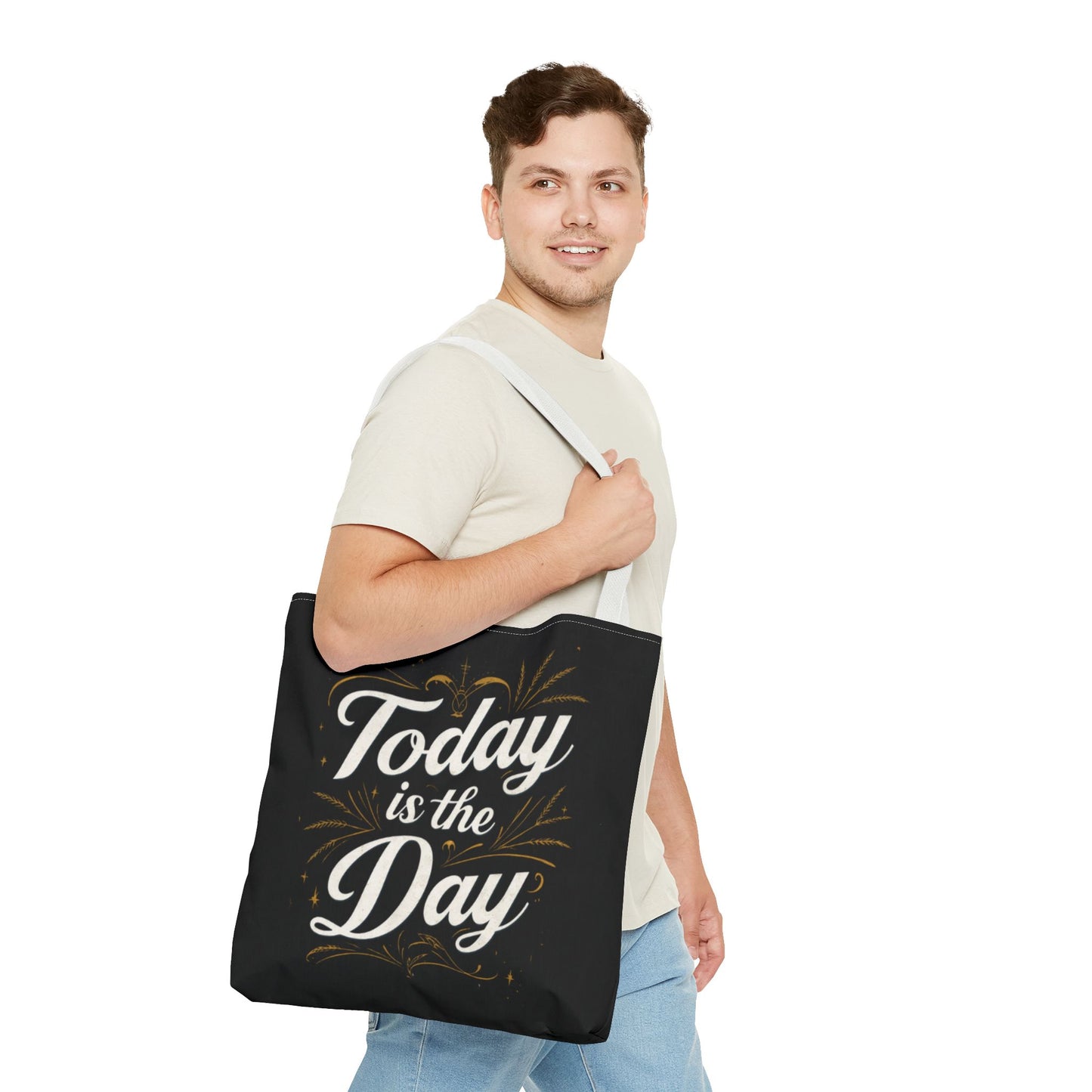 Today Is the Day tote bag | Hand-lettered script, charcoal motivational design